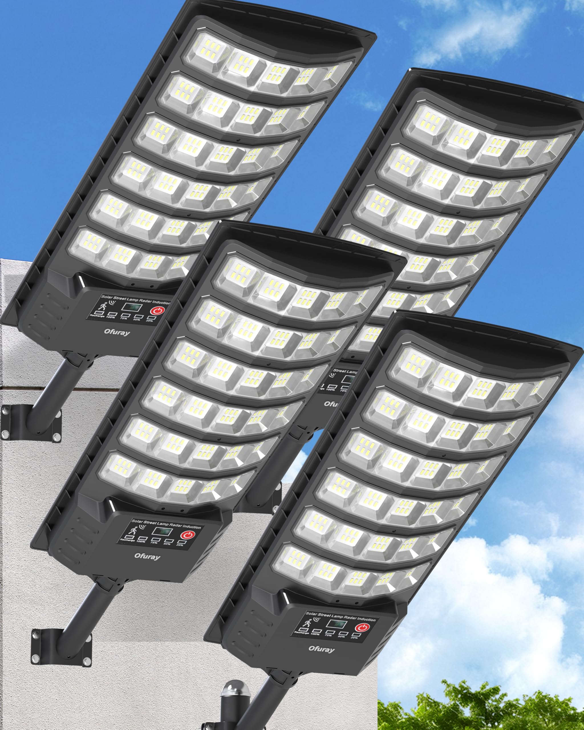 Ofuray Solar Flood Lights Outdoor, 5AH Motion Sensor Dusk to Dawn, 7000K Daylight, OZL-4Pack, Black