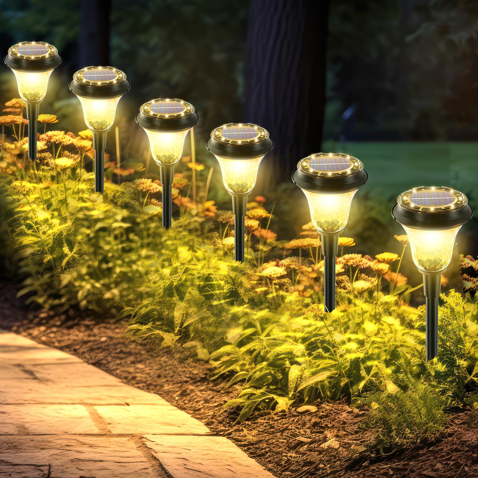 Ensenior 2CCT Solar Lights Outdoor Waterproof 6 Pack, 3000K/6000K Selectable, LED Solar Landscape Up and Down Lighting for Outdo