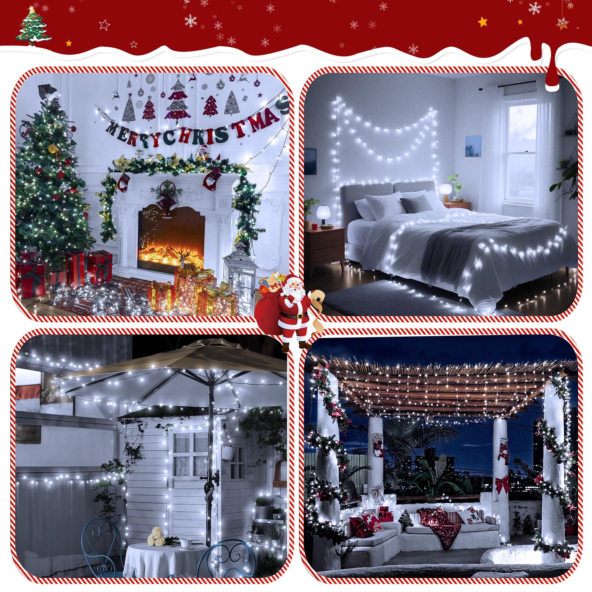 Ccinny 394Ft 1200 Led Christmas Lights Outdoor  White Christmas Tree Lights Plug In  8 Modes Twinkle String Light For Bedroom Wedding Party Ceiling Xmas Home Decoration