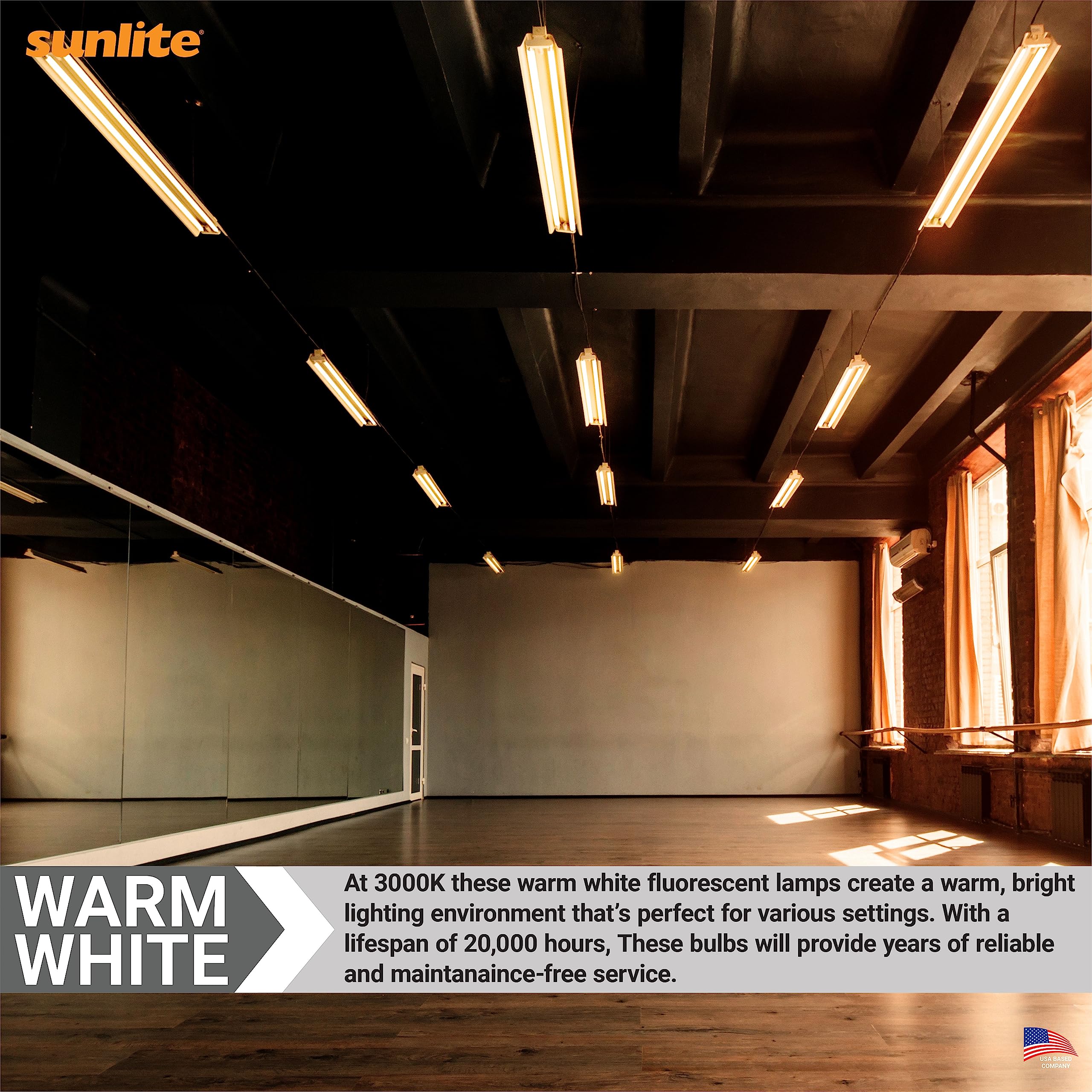 Sunlite T5 Linear Fluorescent Lamp 14W 1200 Lumens 3000K Warm White Miniature G5 Bi-Pin Base 40 Pack