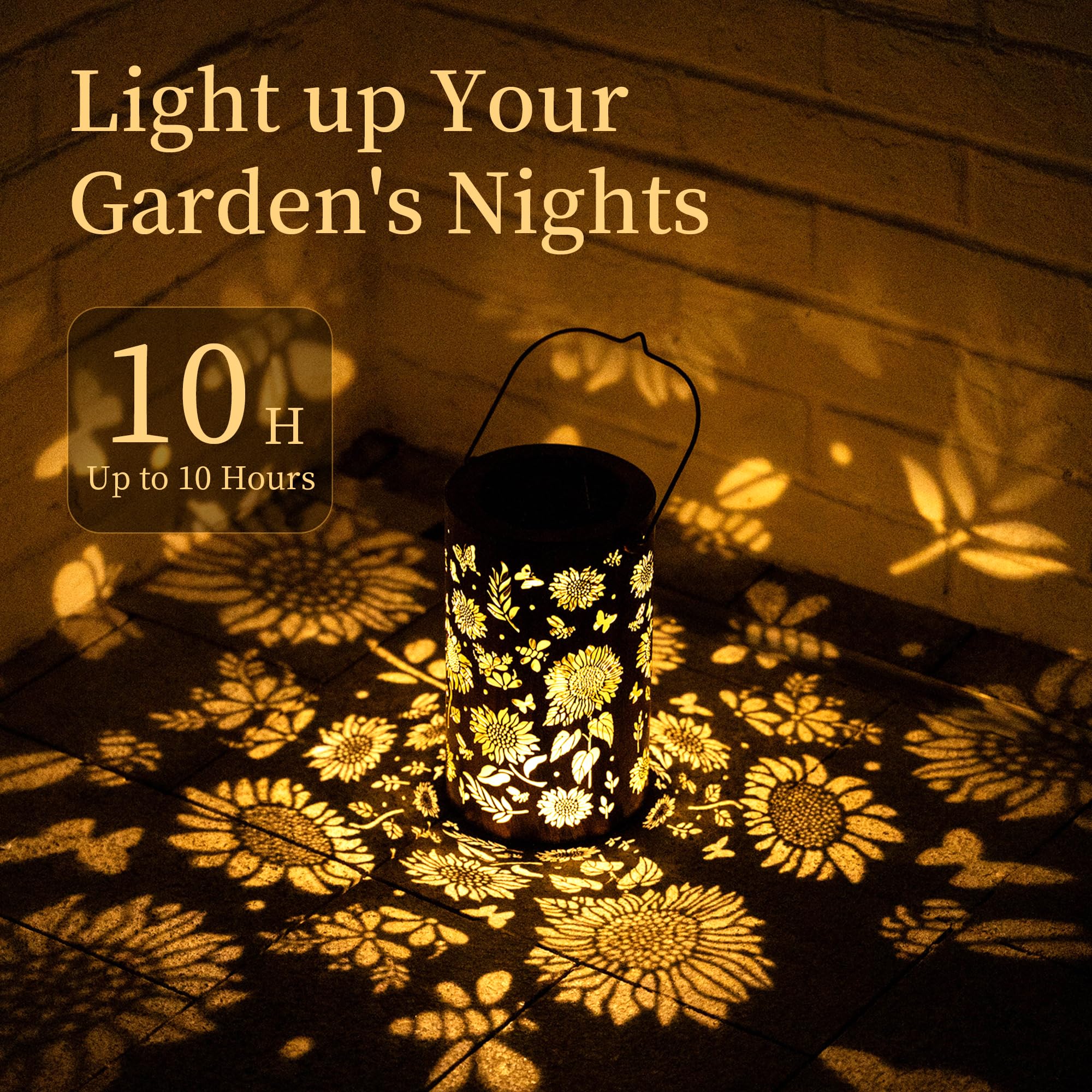 Solar Lanterns Outdoor Waterproof Garden Decor Patio Decor, Hanging Solar Lanterns For Yard Porch Decor Outdoor, Gifts For Women, Gardening Gifts For Mom Birthday, Metal Sunflower Decor Solar Lights