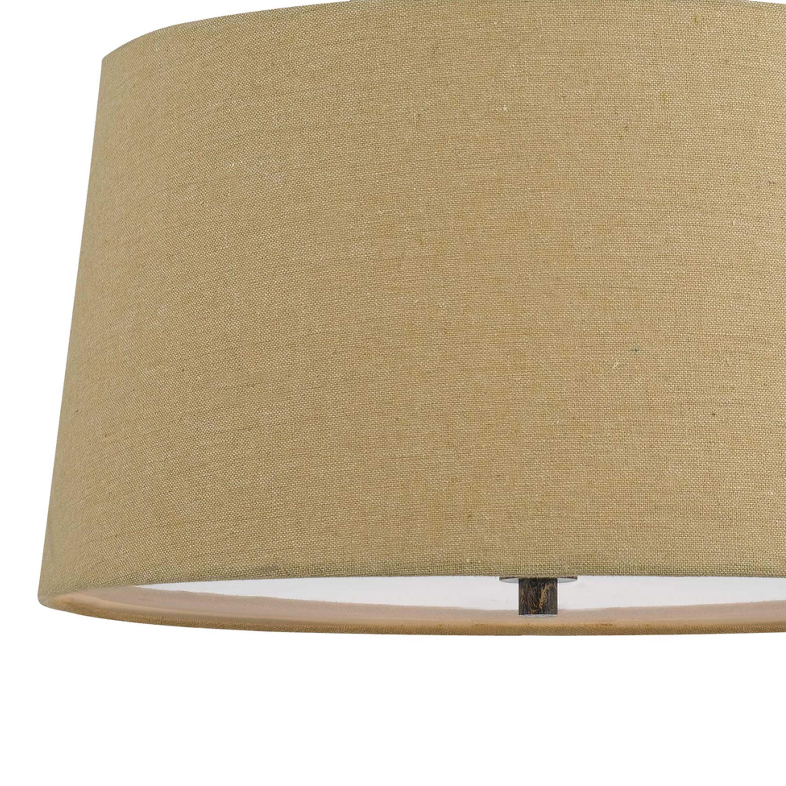 Benjara 3 Bulb Pendent With Round Burlap Shade And Metal Frame, Beige