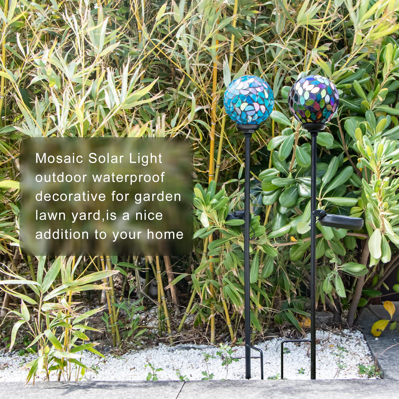 Vcuteka Mosaic Solar Garden Lights, Waterproof Led Pathway Stake, 2 Pack Blue & Purple