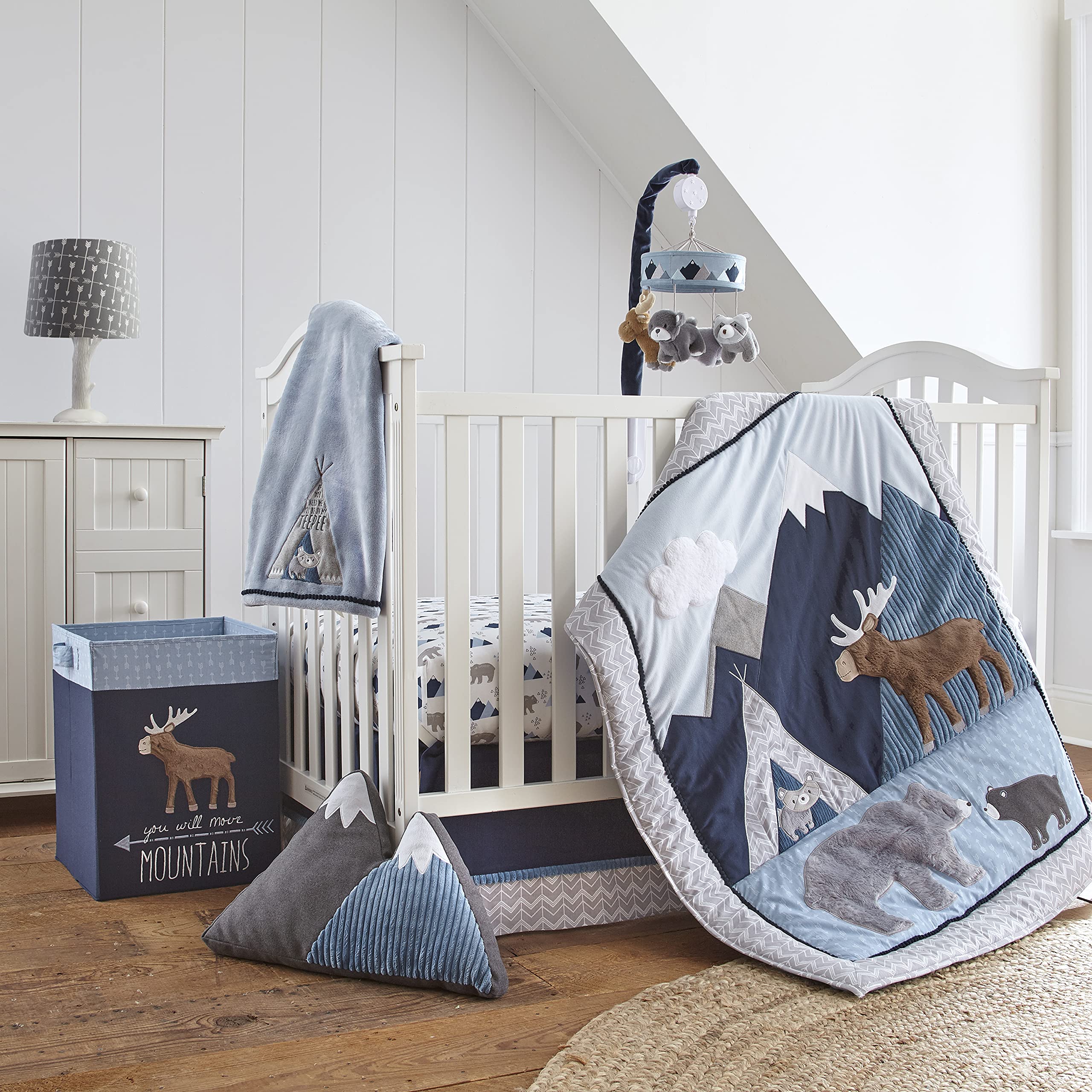 Levtex Baby - Trail Mix Table Lamp and Shade - White Tree with Grey Shade Lamp - Nursery Accessories - Measurements: 16 in. high