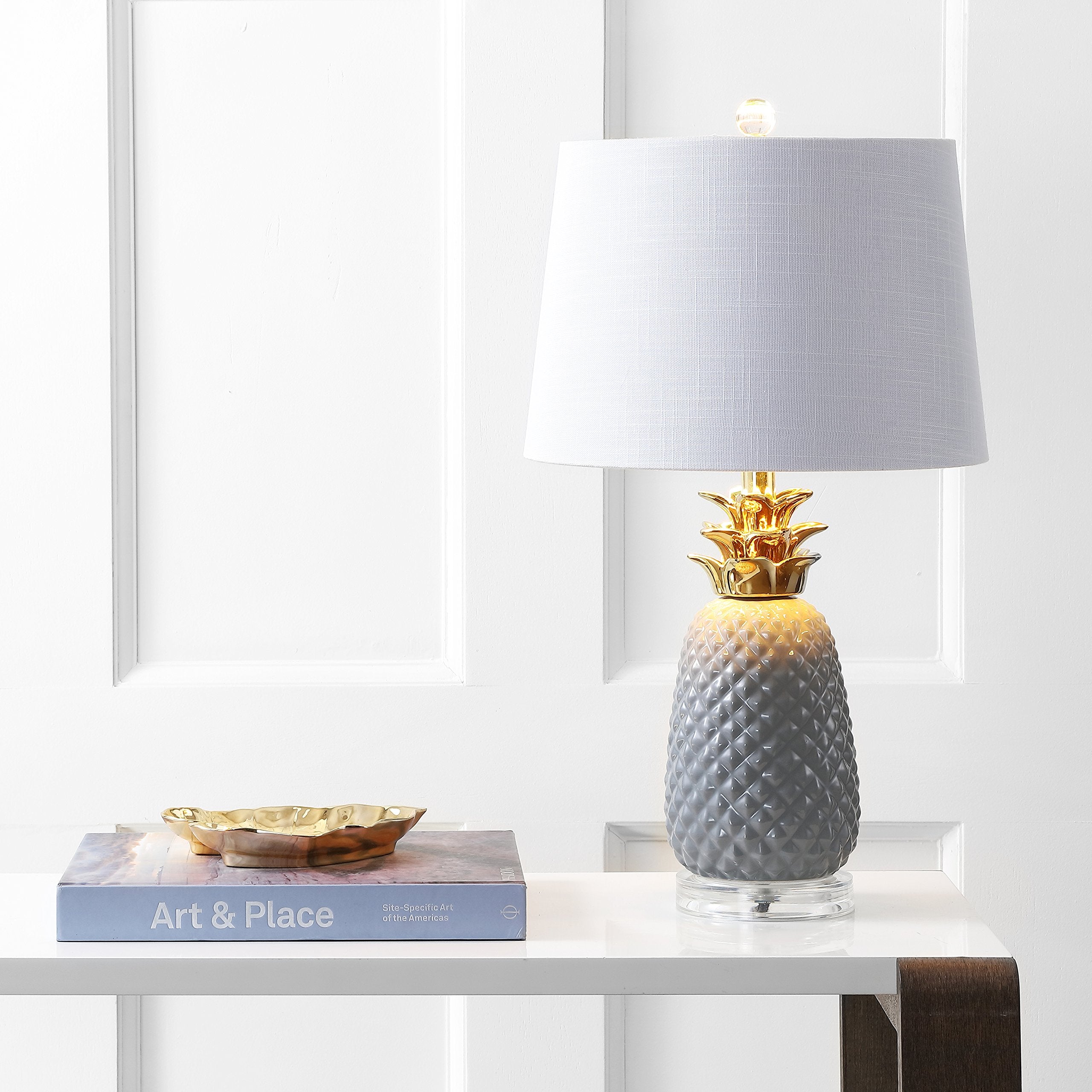 JONATHAN Y Ceramic Table Lamp, 23in Gray/Gold, Model JYL4019B, LED Bulb Included, for Bedroom, Living Room, Office