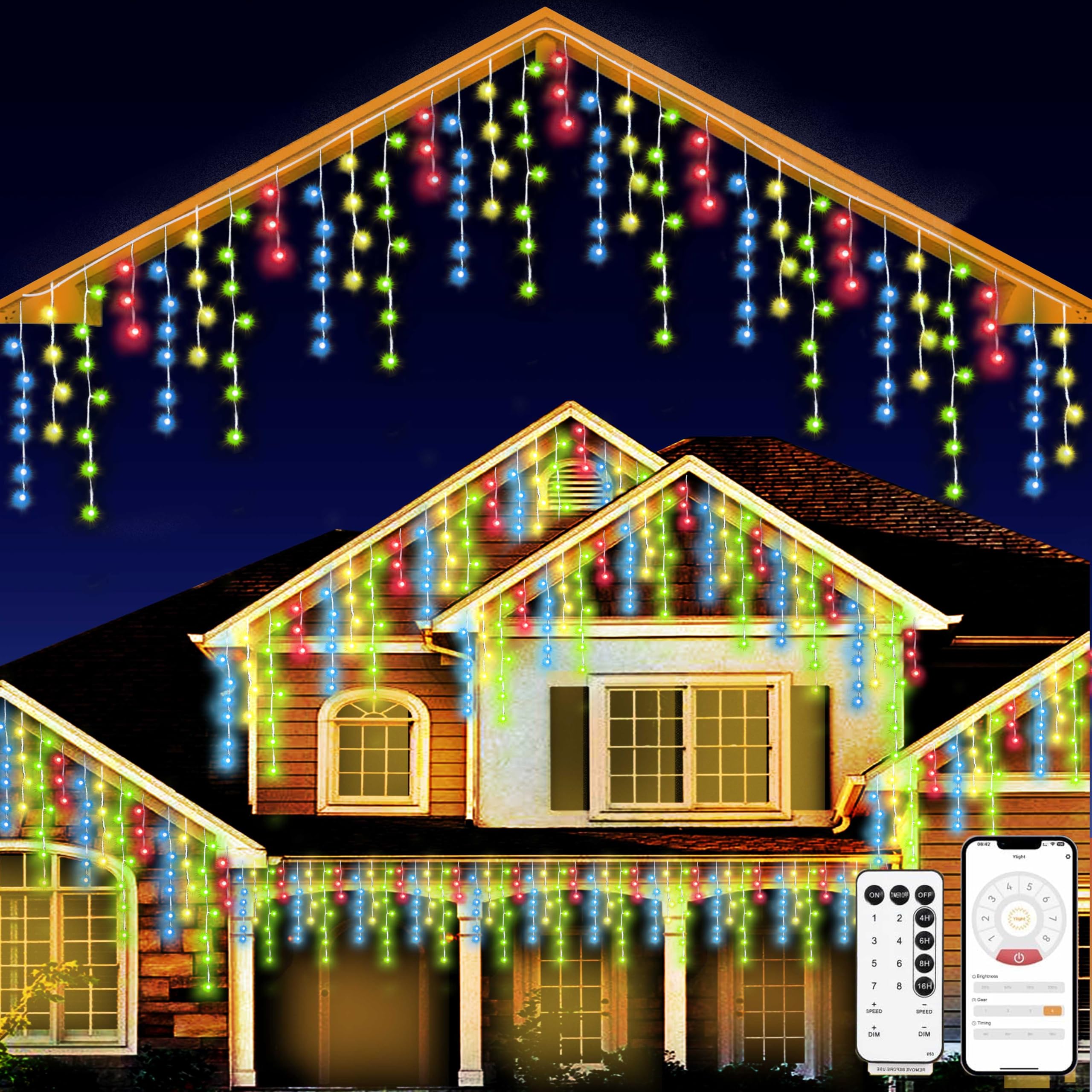 SOSHOT Christmas String Lights - 1680 LED, 131FT, 8 Modes, Remote Control, Waterproof, Multicolor