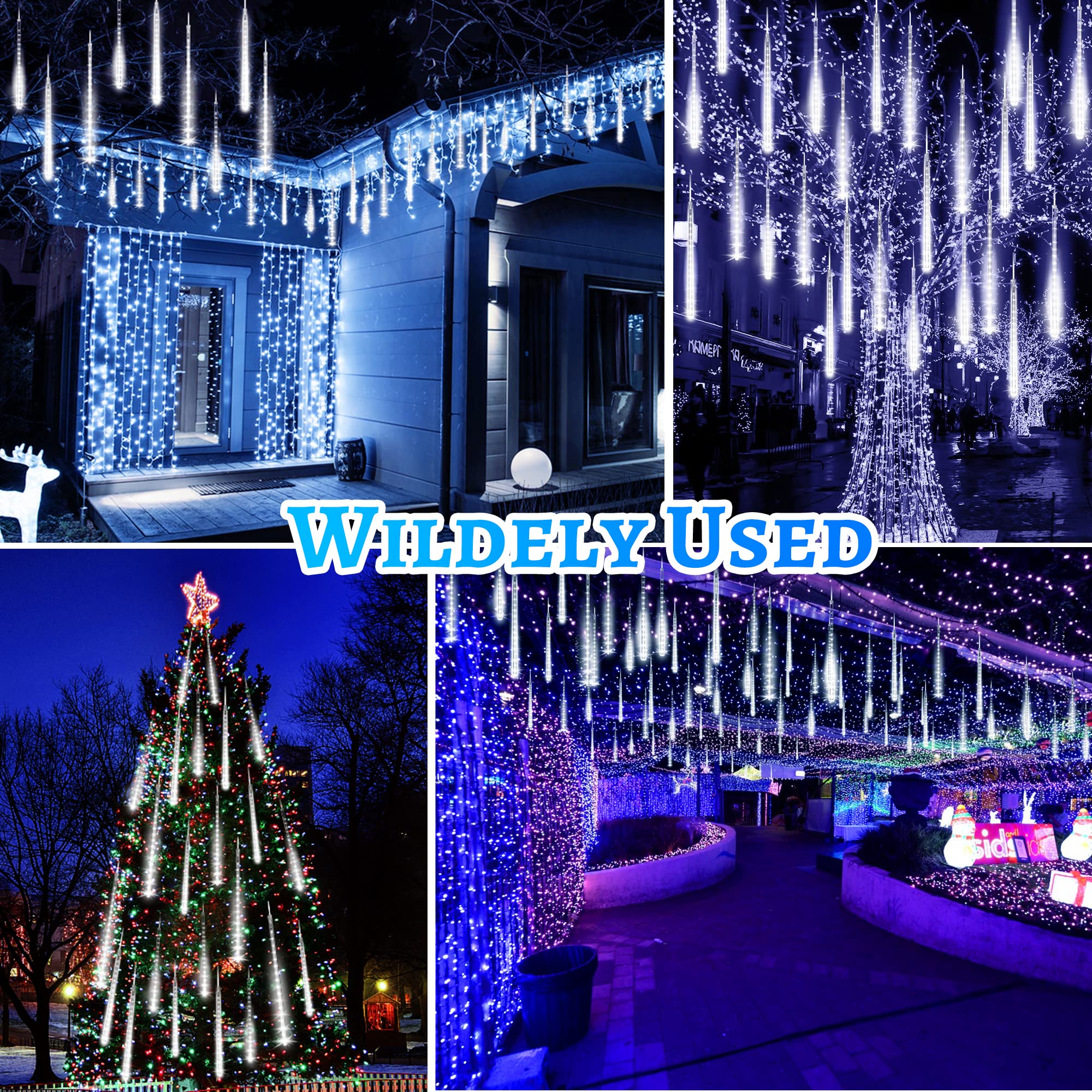 KNONEW Meteor Shower Lights 24 Tubes 672 LED Warm White Outdoor Waterproof Party Decorations Model BG-CL3M3-306L01