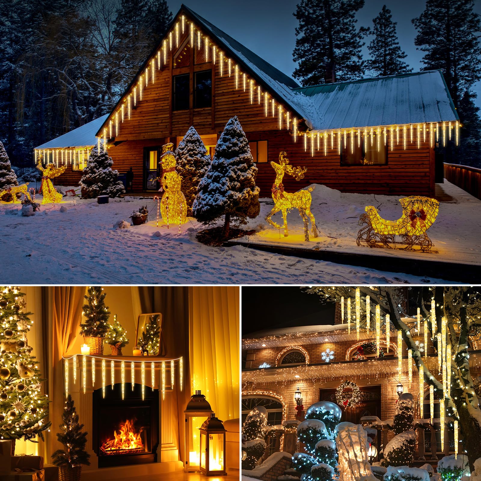 Christmas Icicle Lights Outdoor, 10Ft Meteor Shower Lights With 10 Large Tube 240 Led Dropping Lights Effect, Falling Crystal Ch