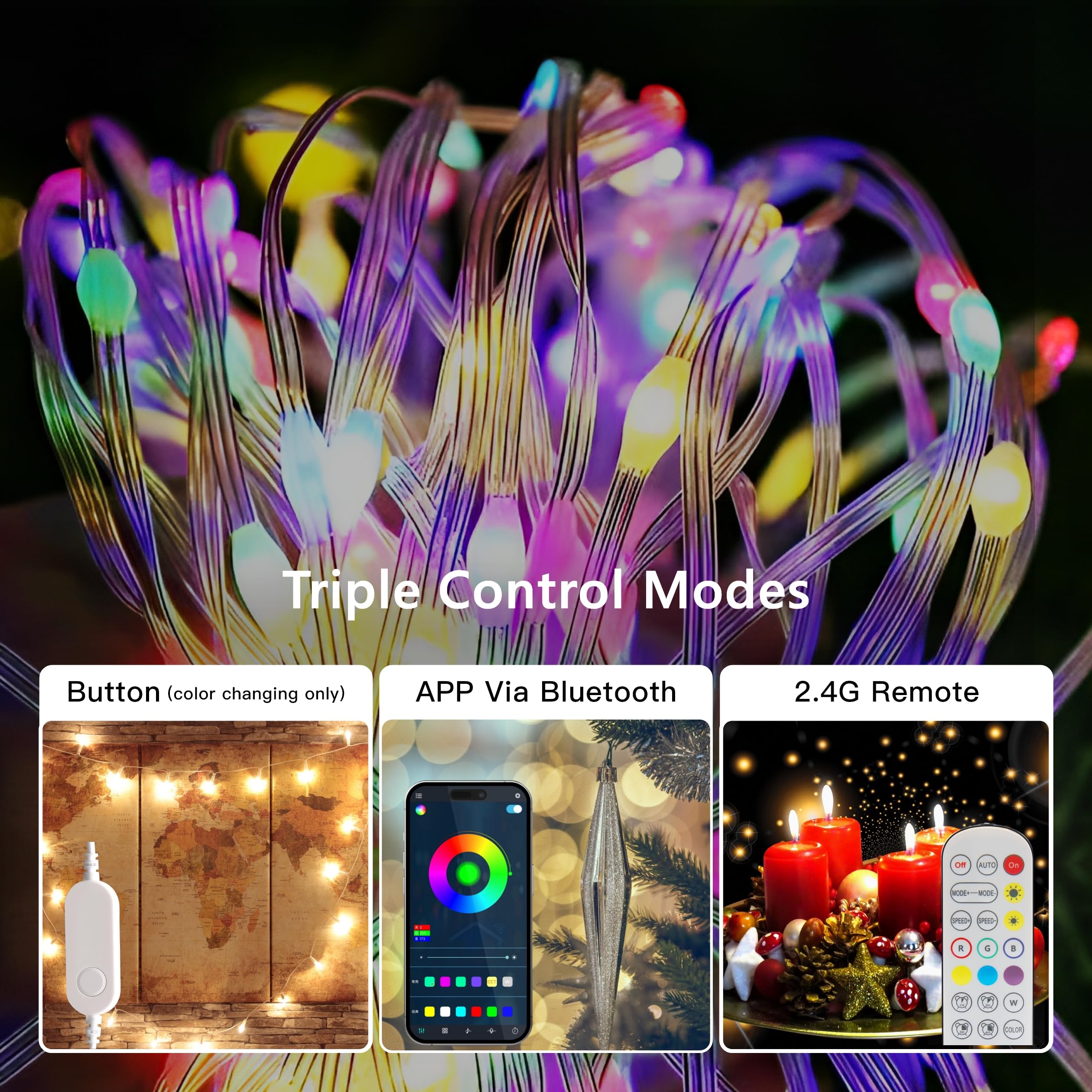 ORALUCE Smart Fairy Lights - 33Ft 100 LED, RGB Color Changing, IP65, Bluetooth & Remote Control, Model WF10100-2.4G