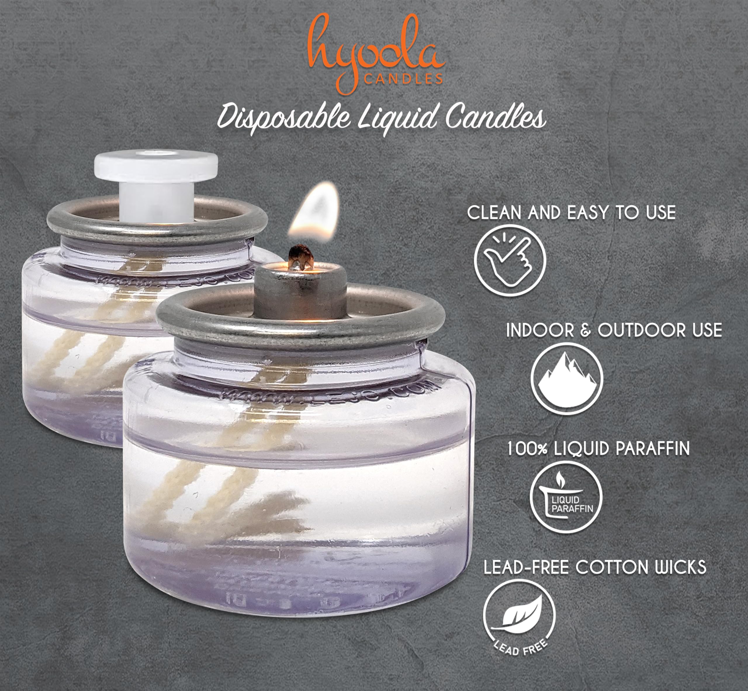 Hyoola Oil Candles - 24 Pack Disposable Liquid Paraffin Tea Lights - 8 Hour Clear Candles for Restaurants & Emergencies