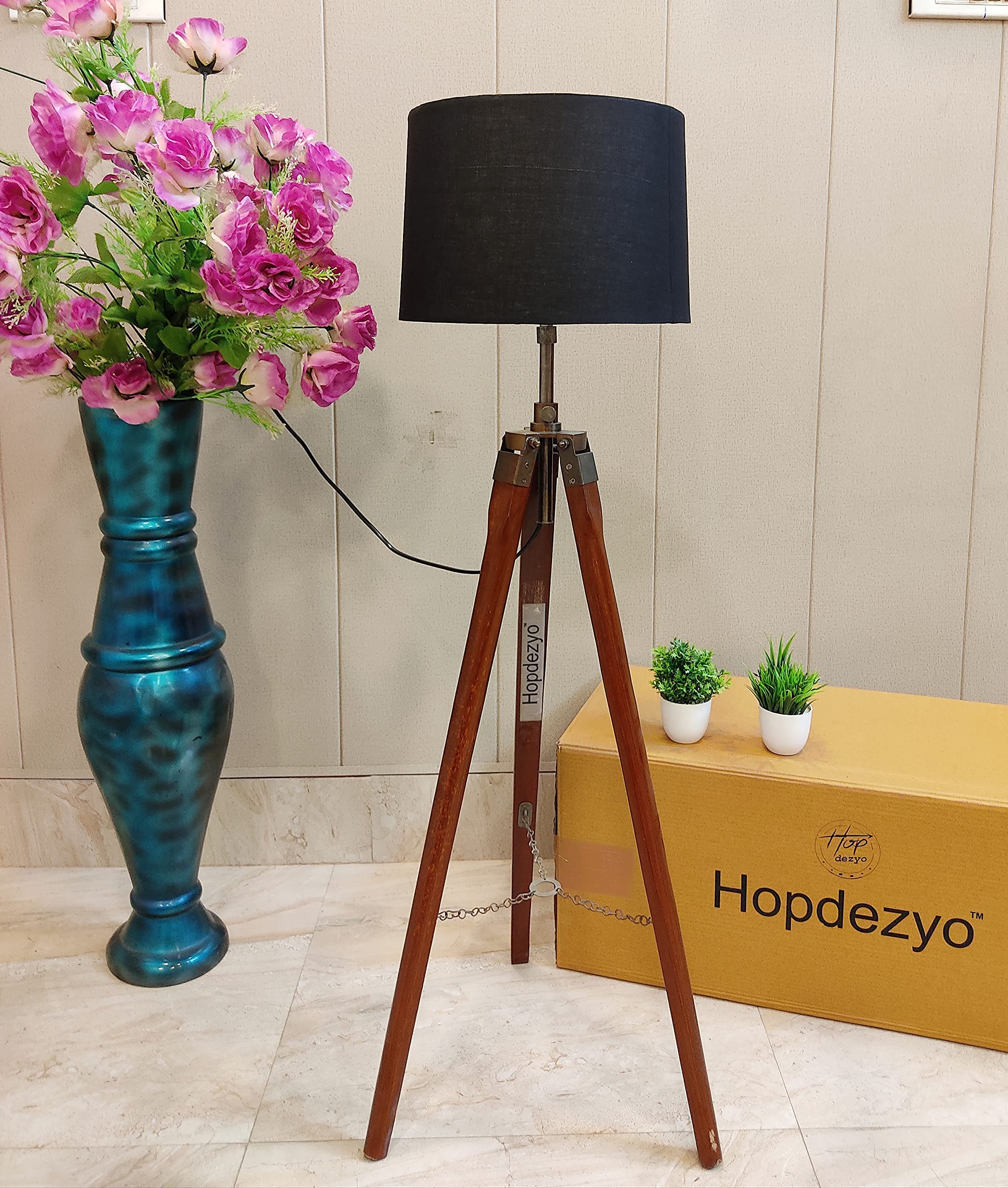 Hopdezyo Cotton E27 Led Italian Crafter Home Decor Floor Lamp For Living Room Bedroom Office, Holder & Lamp, Black Shade, Pack o