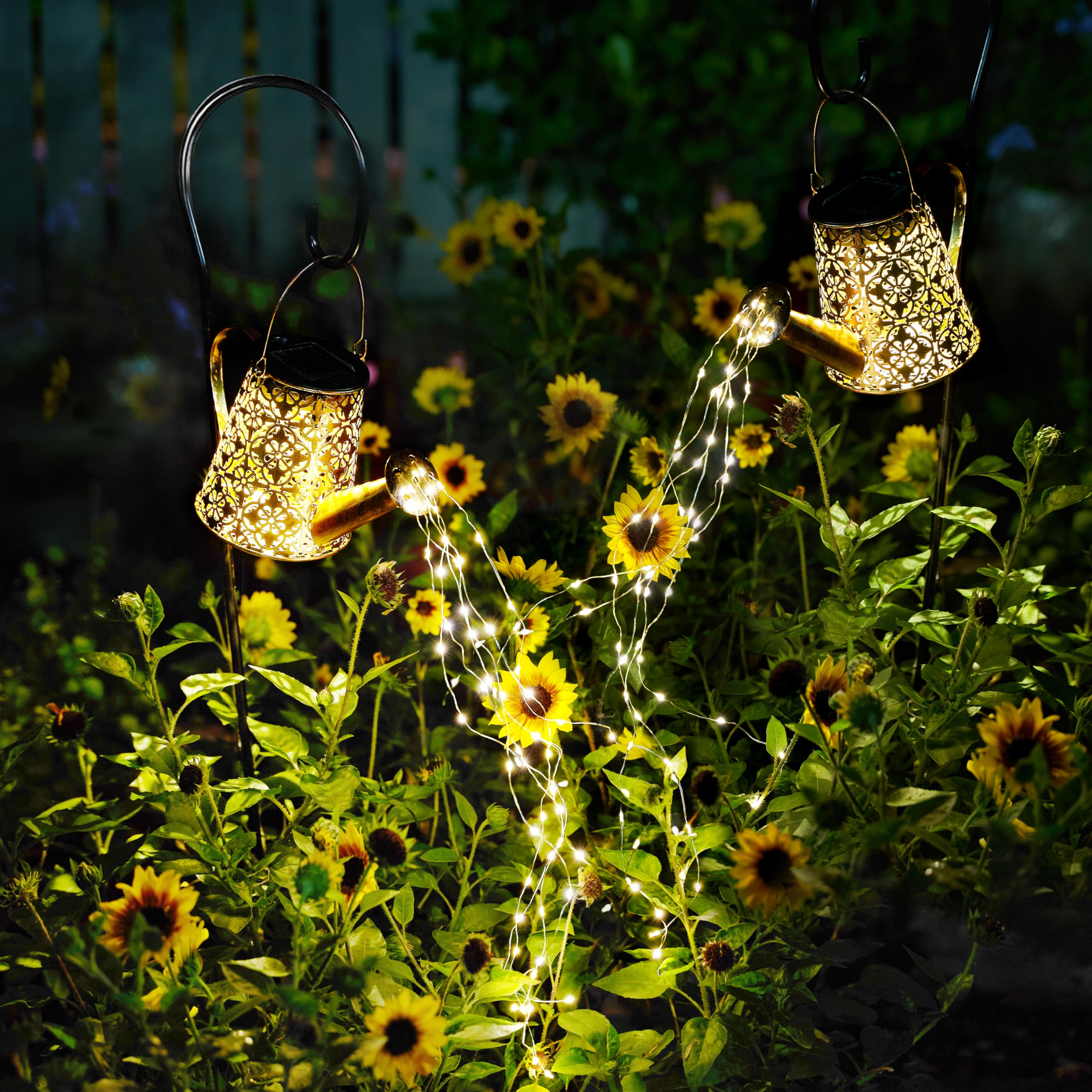 AWENDIETOU Solar Garden Watering Can Lights, Warm White, 2 Pack, Copper, Outdoor Hanging Lantern Decor