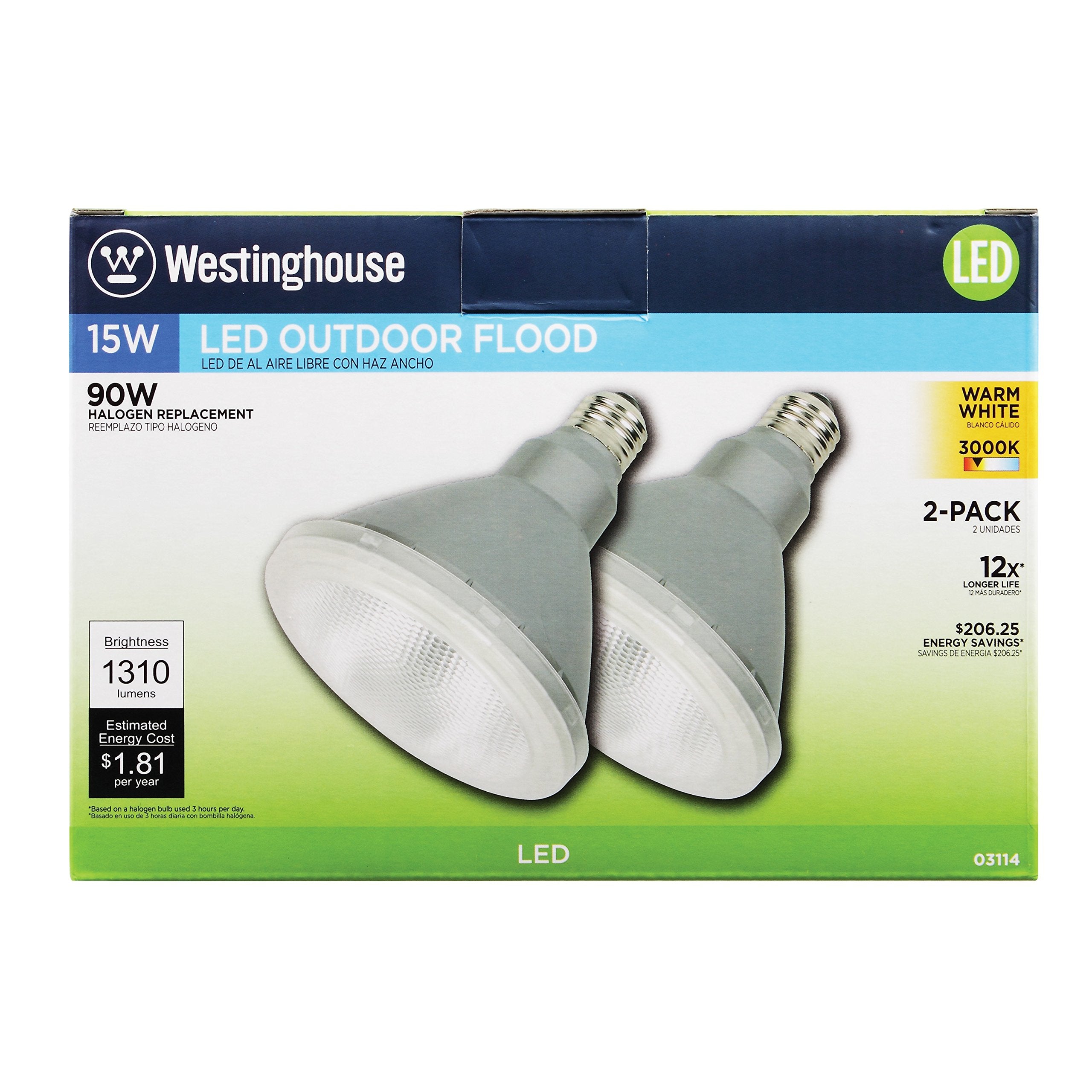 Westinghouse 15-Watt (Replaces 90-Watt) PAR38 Bright White LED Flood Outdoor Wet Location Light Bulb with Medium Base, 2 Pack (0