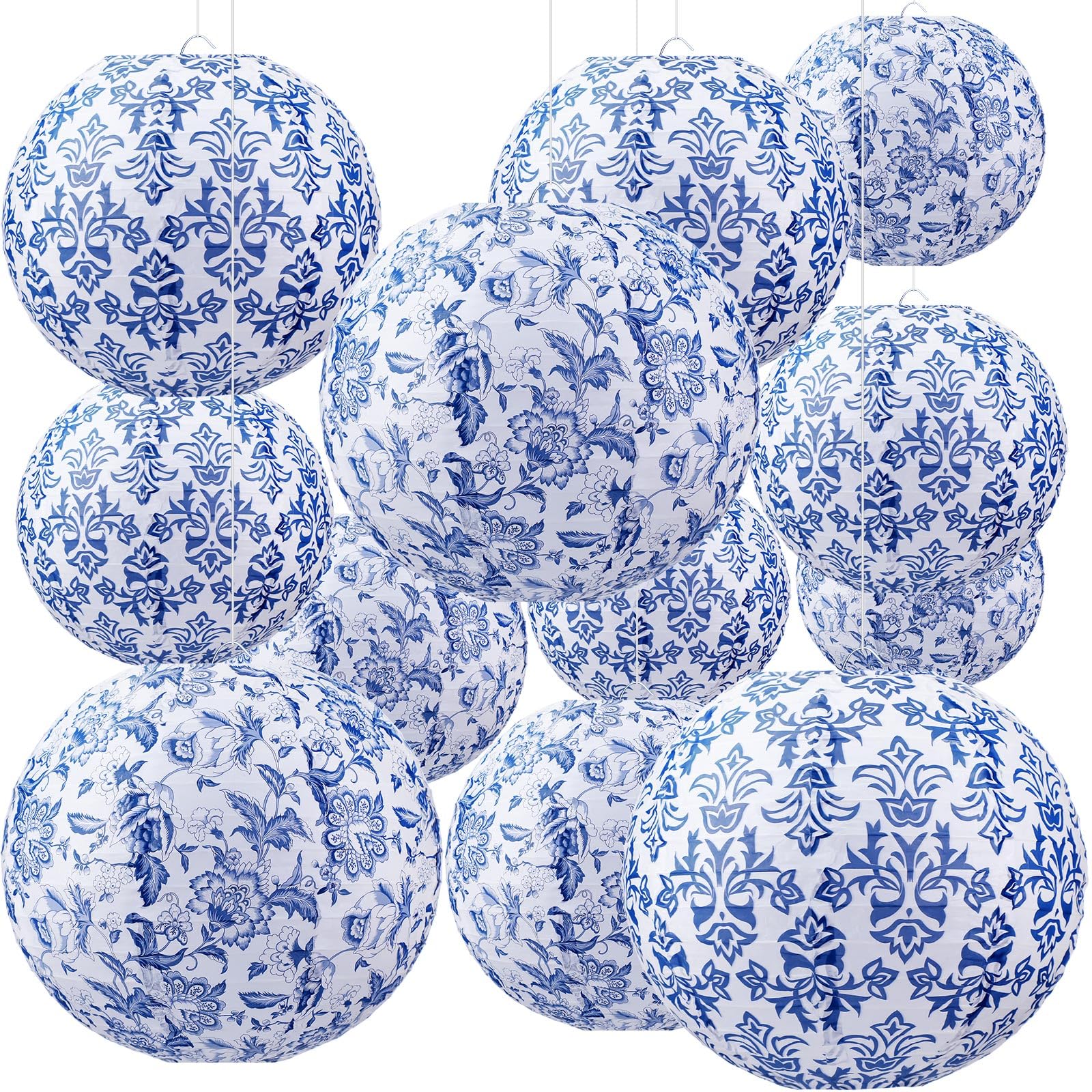 Retisee 12 Pcs Chinoiserie Paper Lantern Set 10 Inches Blue And White Party Decorations Blue And White Print Chinese Japanese Hanging Lantern For Ceiling Wedding Birthday Baby Shower Home Decor