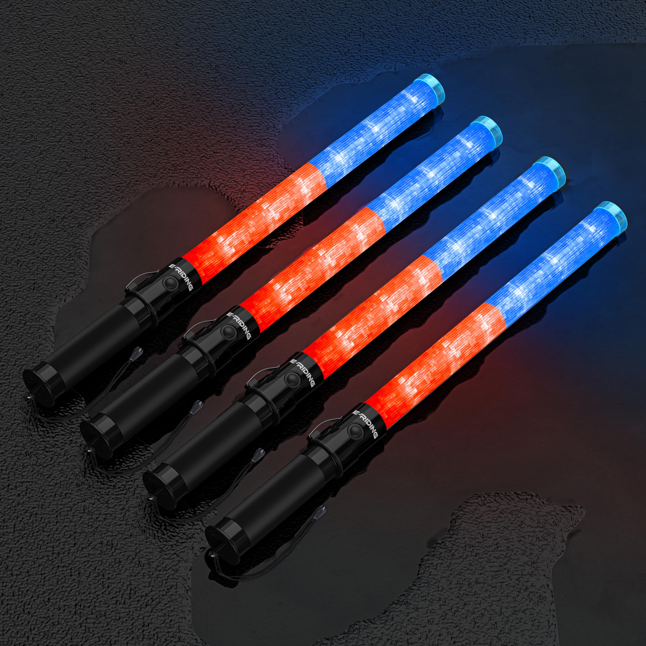E-riding 4 Pack Traffic Wand, 21 Inch Traffic Control Wand with 3 Flashing Modes & Side Clip, LED Safety Baton for Traffic Contr