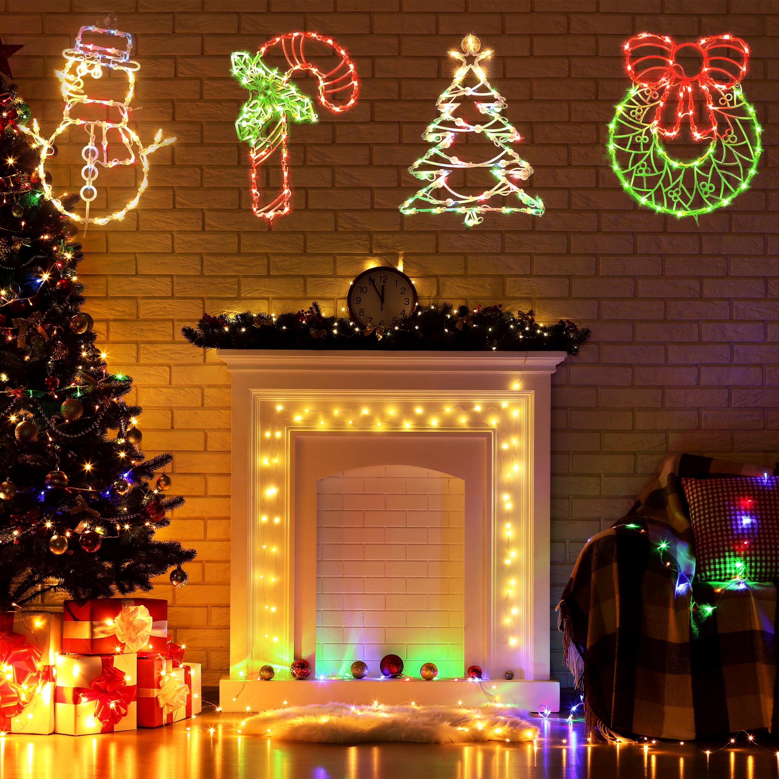 UBTKEY Christmas Window Decorations Lighted, 4 Pack 16'' Plug-in Christmas Window Silhouette Lights for Christmas Holiday Indoor