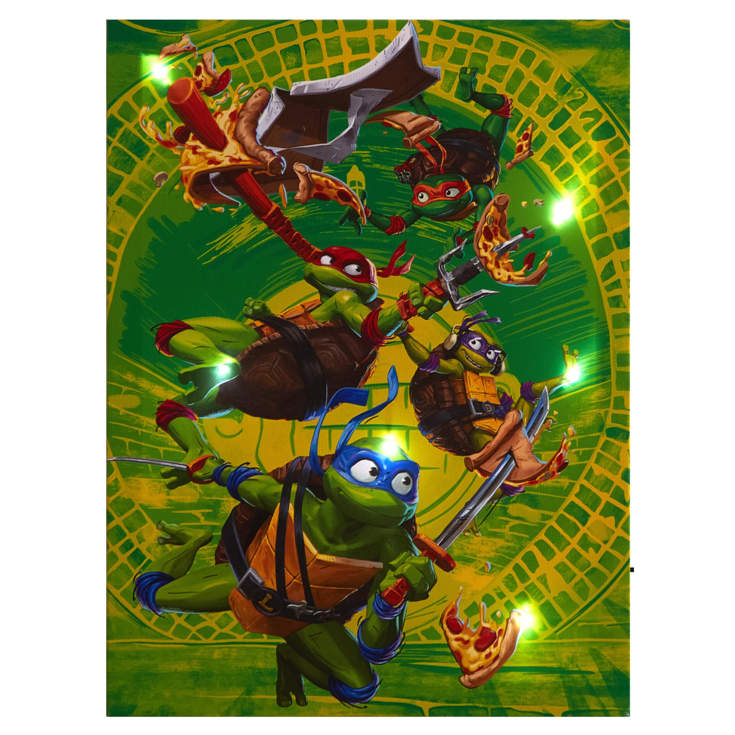 Teenage Mutant Ninja Turtles LED Wall Art for Kids,11.5x15.75 Inch Light-Up Canvas D  cor with Hanging Hooks, Battery Operated N