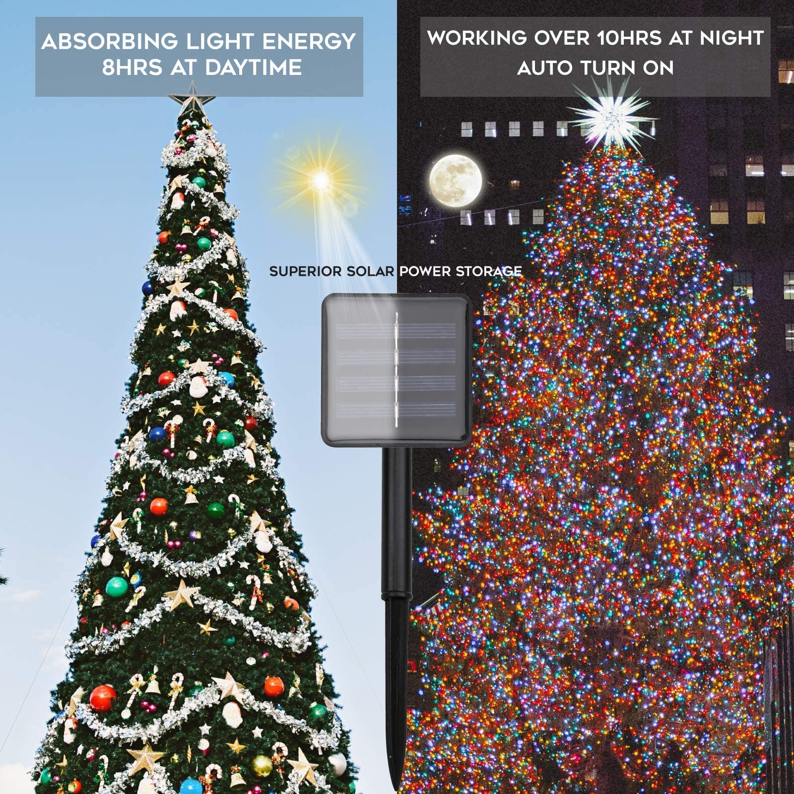 Suddus 5 Colors Solar String Lights, Solar Christmas Lights Outdoor Waterproof With 8 Lighting Modes, Multi Colored 100Led Chris