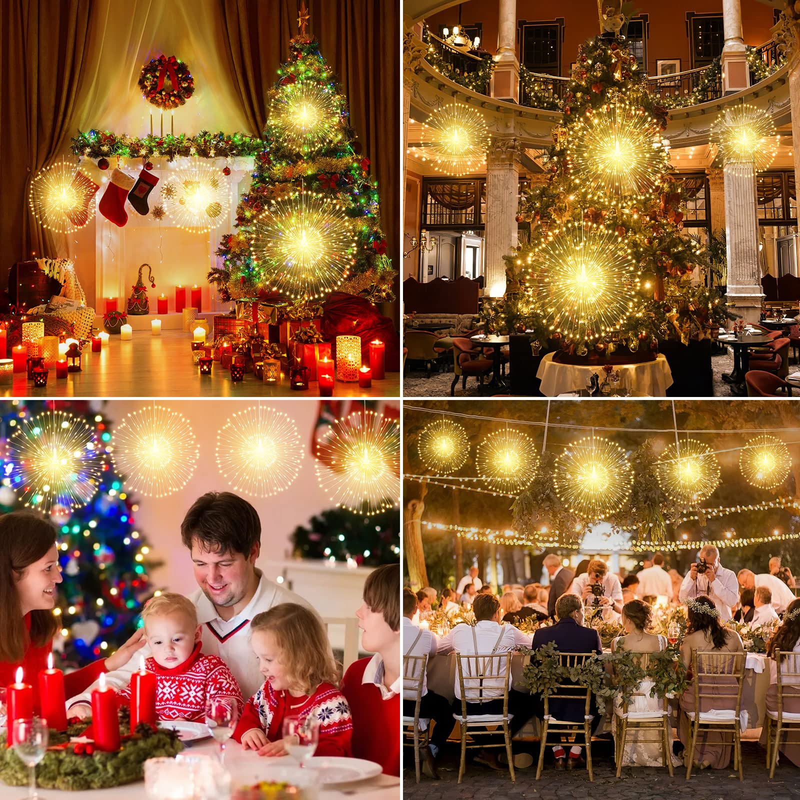 Techip 4Pcs 225Led Warm White Fairy Lights, Battery Operated With Remote, Indoor/Outdoor Decoration