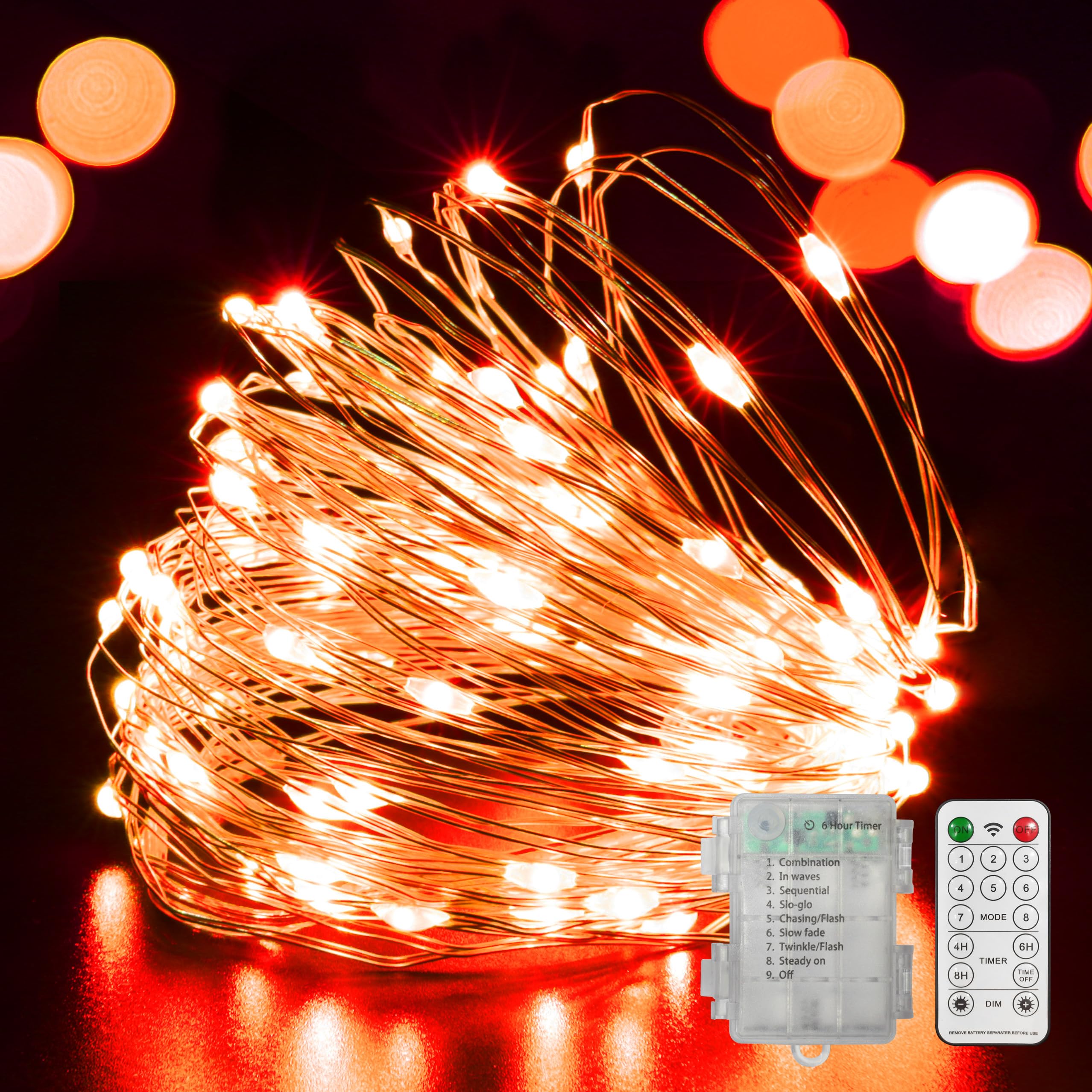 LAMPHOME Orange Fairy Lights  100 LED 33ft Battery Operated Halloween Lights with Remote  8 Modes Twinkle String Light for Halloween Thangksgiving Fall Tree Indoor Outdoor Decoration