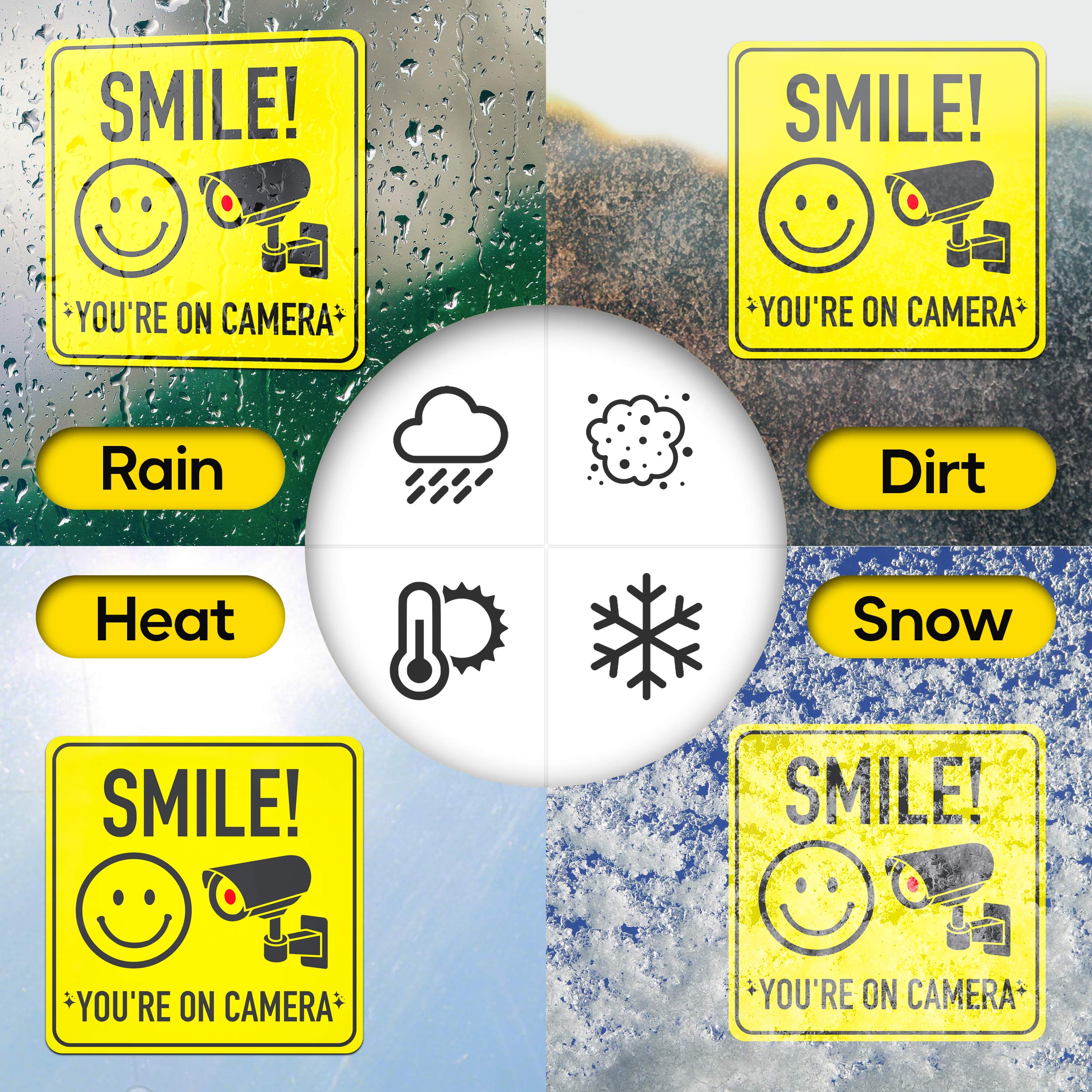 ASSURED SIGNS Video Surveillance Security Stickers - Vinyl - 7x7 Inch - Yellow - 24 Pack