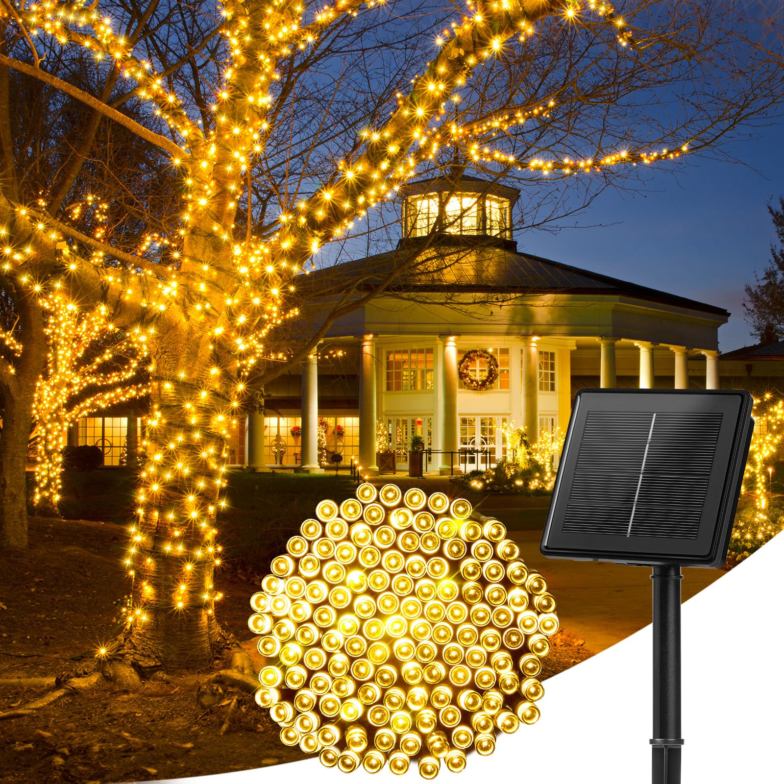 Solar String Lights Outdoor, Extra Long 72FT 200 LED Solar Powered String Lights with 8 Lighting Modes, Waterproof Solar Patio Lights, Solar String Lights for Outside Tree Balcony Gazebo, Warm White