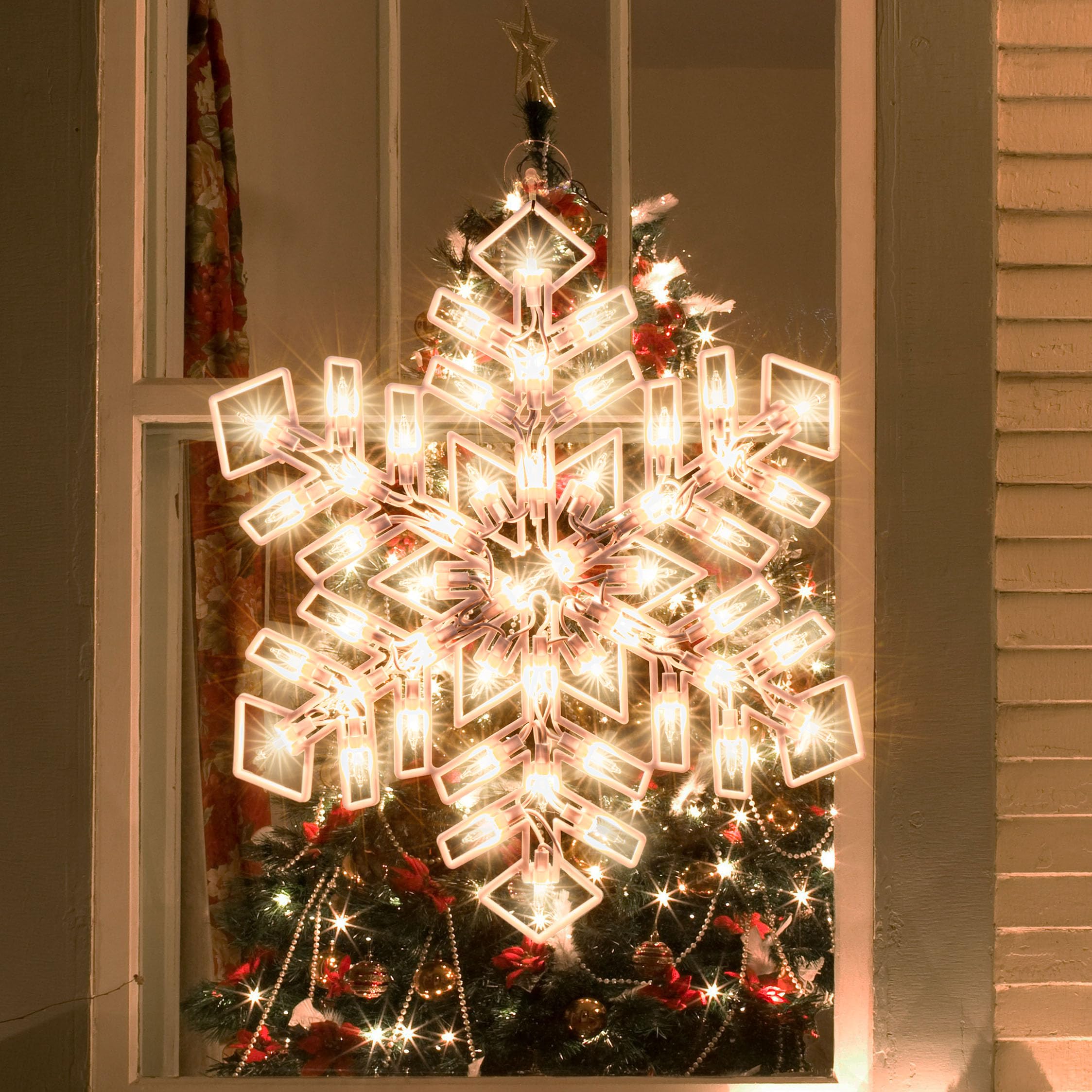 Justpro Christmas Window Silhouette Lights, Lighted Snowfalke Double Sided Decorations With 50 Count Incandescent Mini Light For Holiday Indoor Wall Door Glass Decor