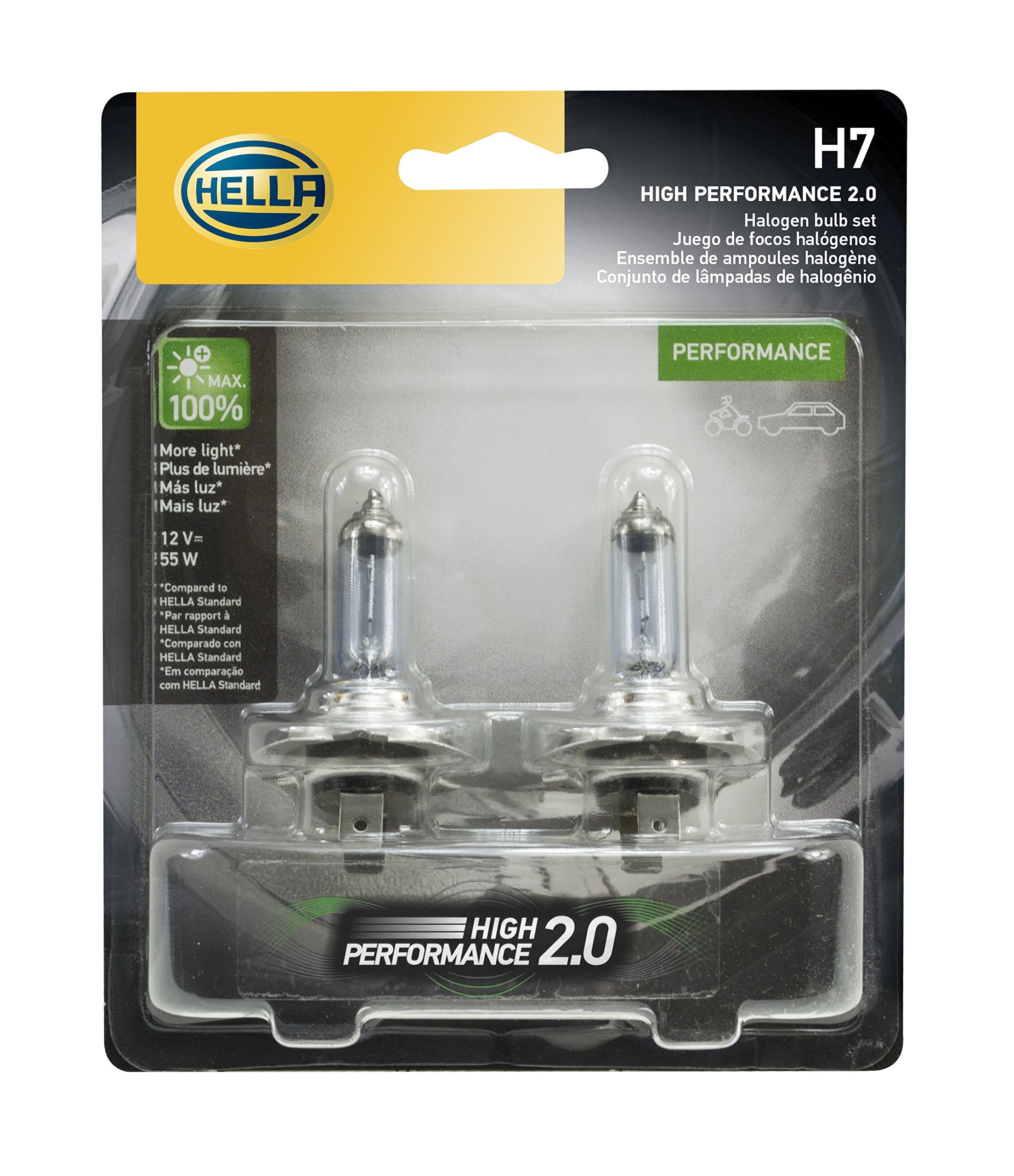 HELLA H7 2.0TB High Performance Bulb, 12V, 55W, 2 Pack