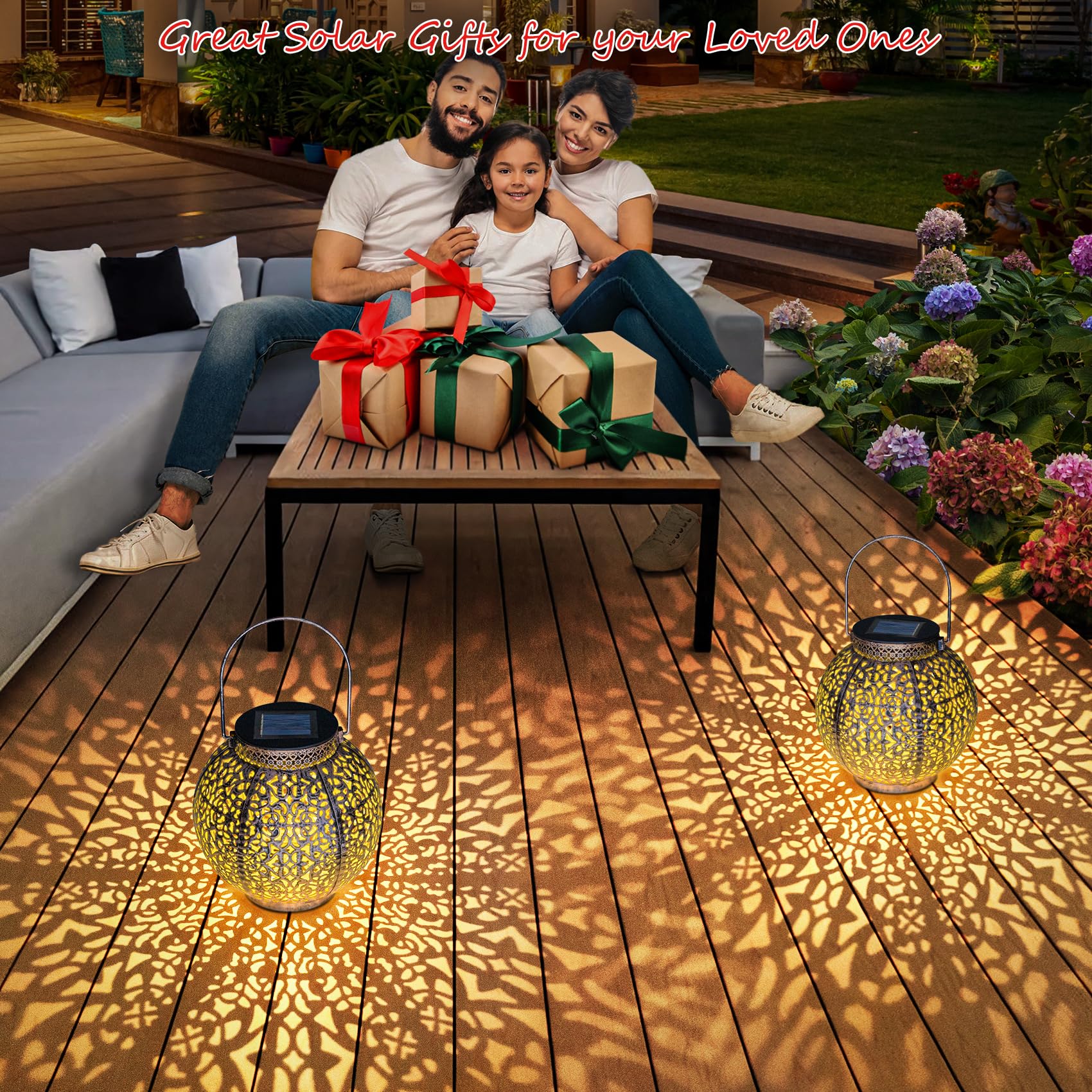 HOMEIMPRO 2Pack Outdoor Solar Lanterns, Waterproof Metal, Antique Bronze, Warm White LED Table Lamp for Garden, Yard, Porch Decor