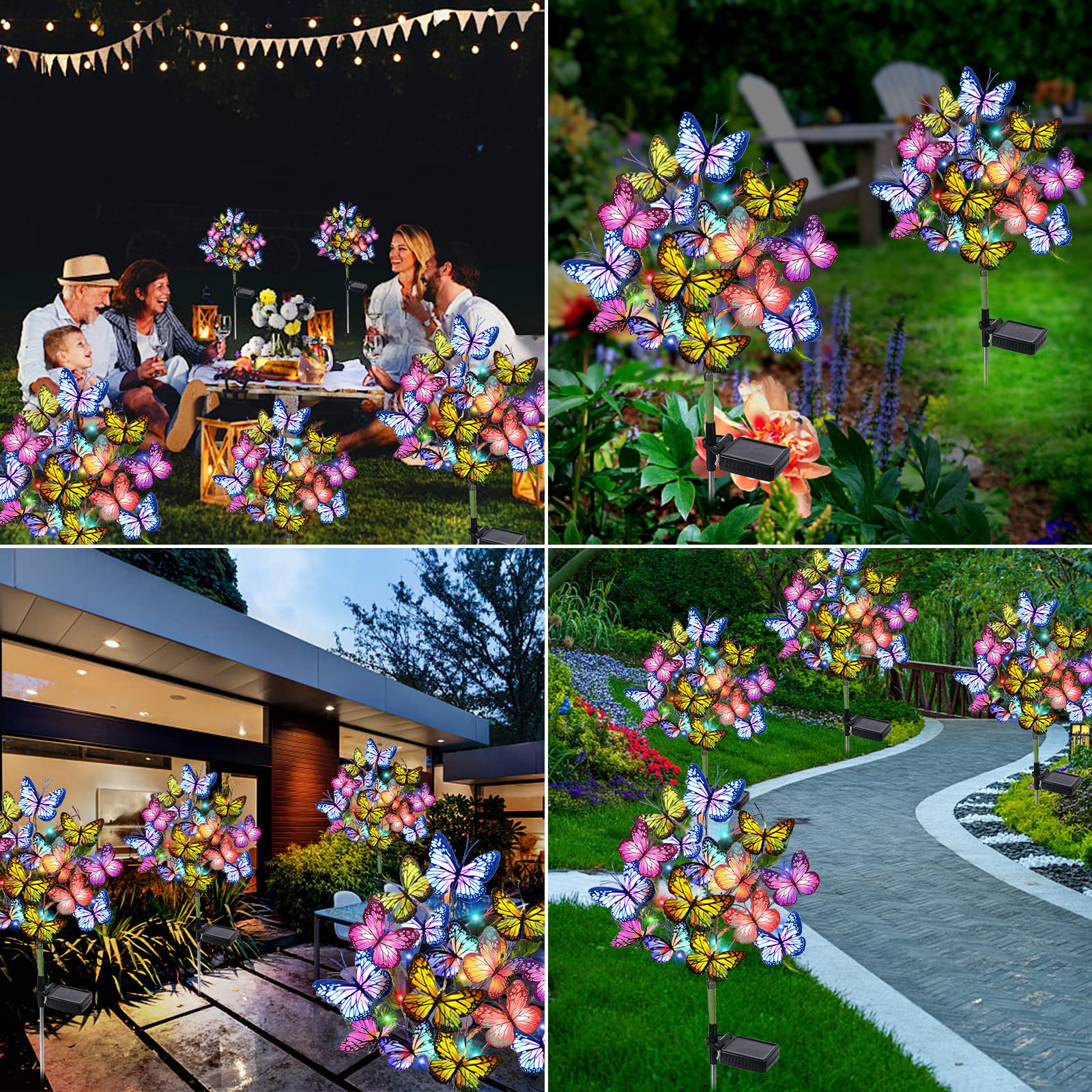 Adecorty Solar Garden Lights Outdoor Waterproof Decorative Solar Lights Outdoor 2 Pack With 44 Led 34 Butterfly Flower Garden De
