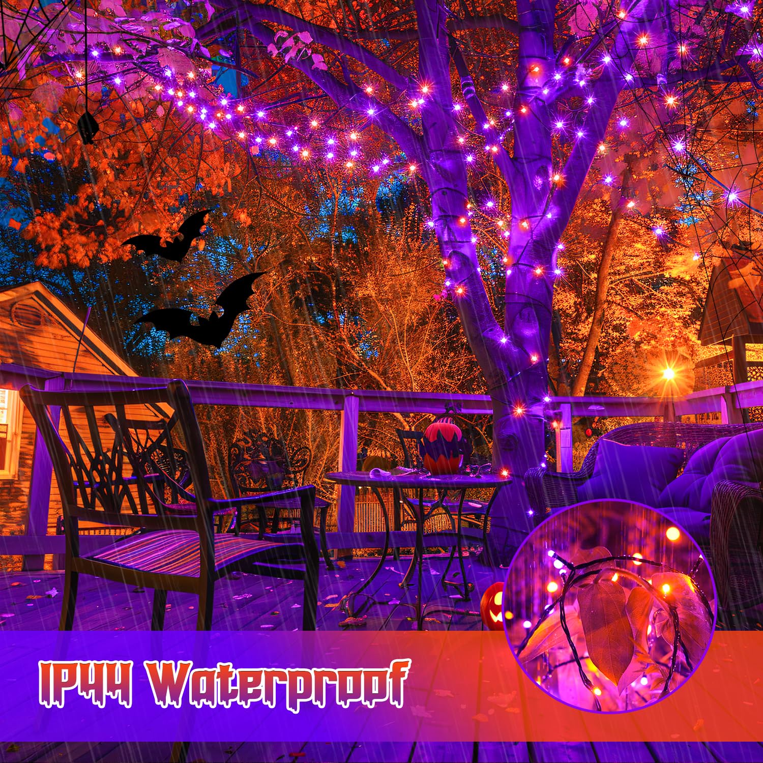 Jmexsuss Orange And Purple Halloween Lights Battery Operated, Each 33 Ft Indoor Halloween Lights Outdoor Waterproof, 2 Pack 100 Led Christmas Lights For Halloween Christmas Tree Decor