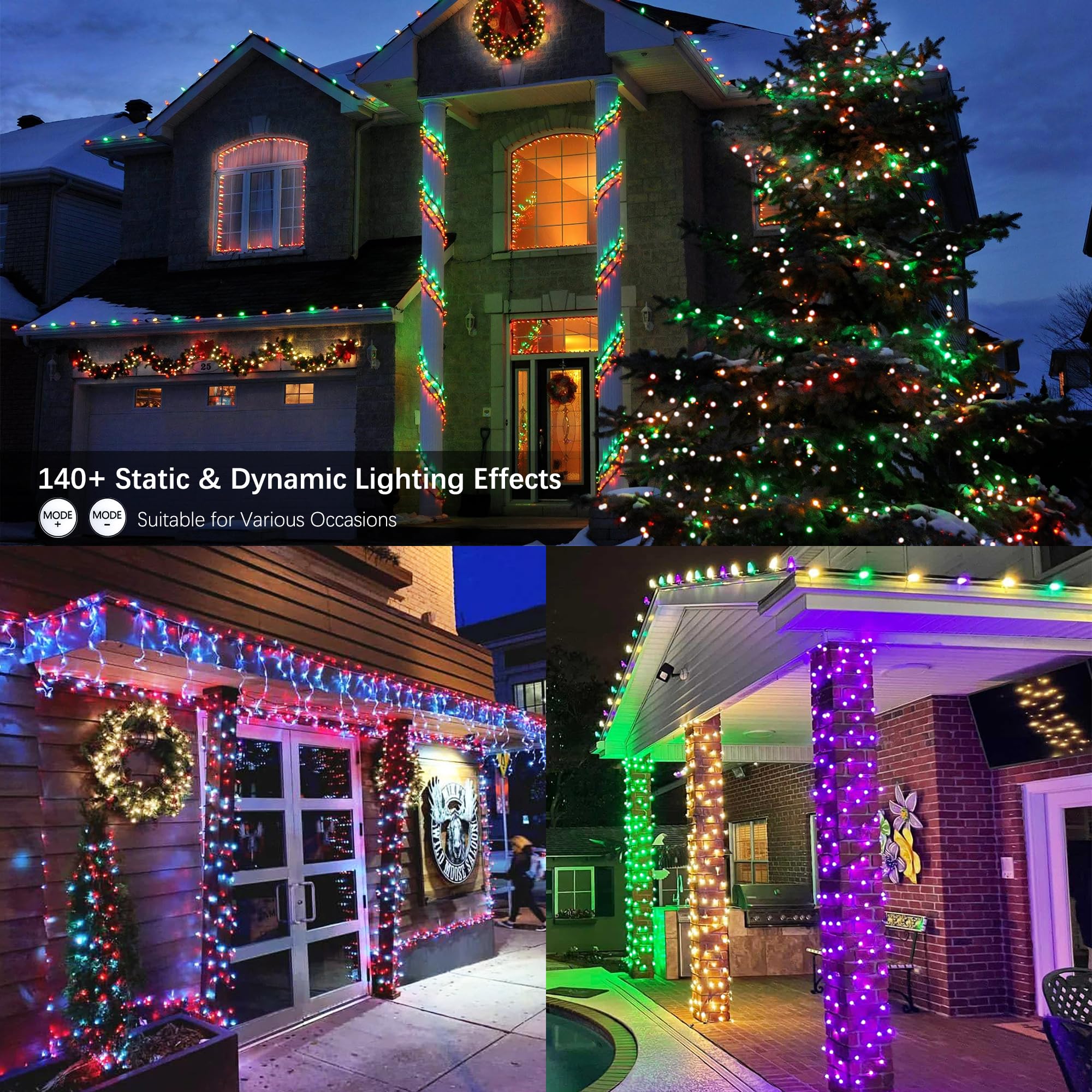 Odeetronic Color Changing Christmas Lights - 98Ft 300 Led Rgb Globe String Lights, Remote Berry String Lights Twinkle Christmas Lights Indoor, Dimmable Mini Christmas Tree Lights For Xmas Home Party