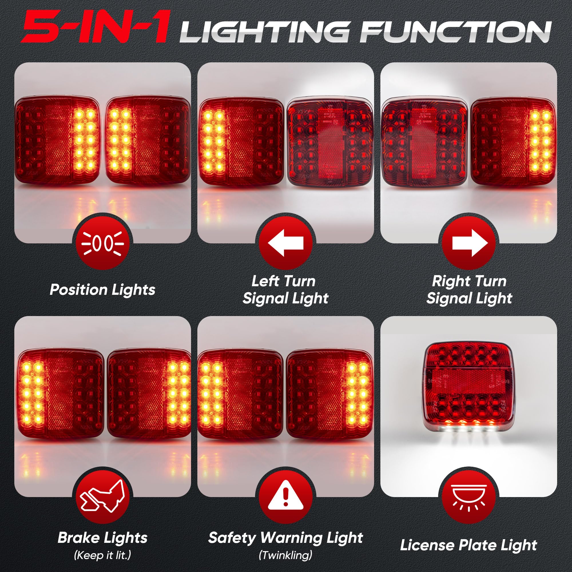 Pleysyncz Wireless Trailer Lights Magnetic  Wireless Tail Lights For Trailer  With 7 Pin Plug  Brake Turn Signal Hazard Warning Light  Ip67 Waterproof  For Truck  Rv  Boat  Tractor (Red)