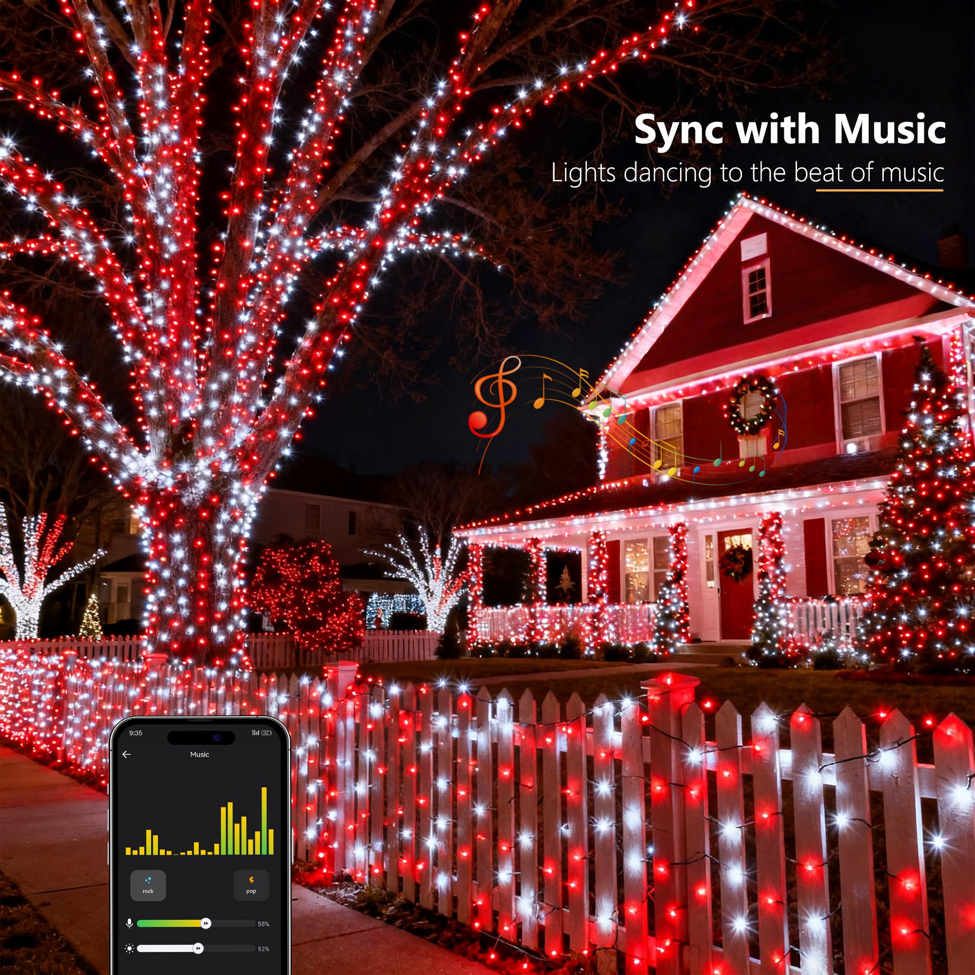 Brizled Smart Christmas Tree Lights, 66FT 200 LED Color Changing, App & Voice Control, Dimmable, Red & White, Model SLCL002