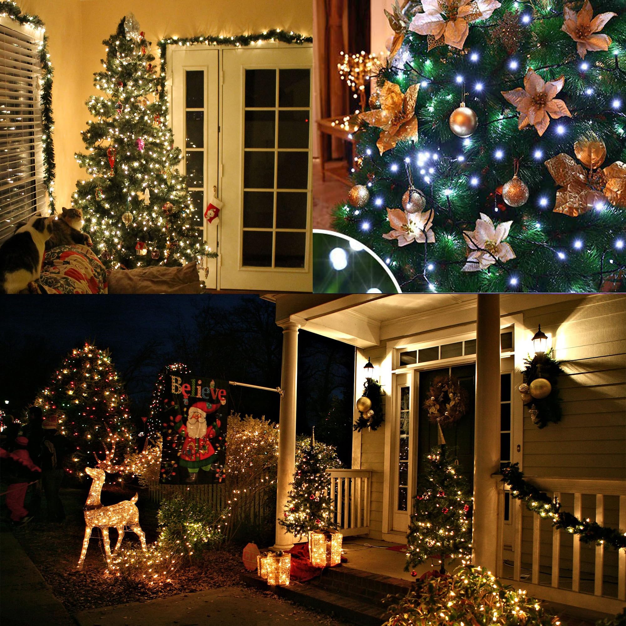 LYHOPE 300 LED Christmas Fairy Lights, 98.4ft Color Changing String Lights, Warm & White, with Remote, Model JT-EL/FC300V0200-C