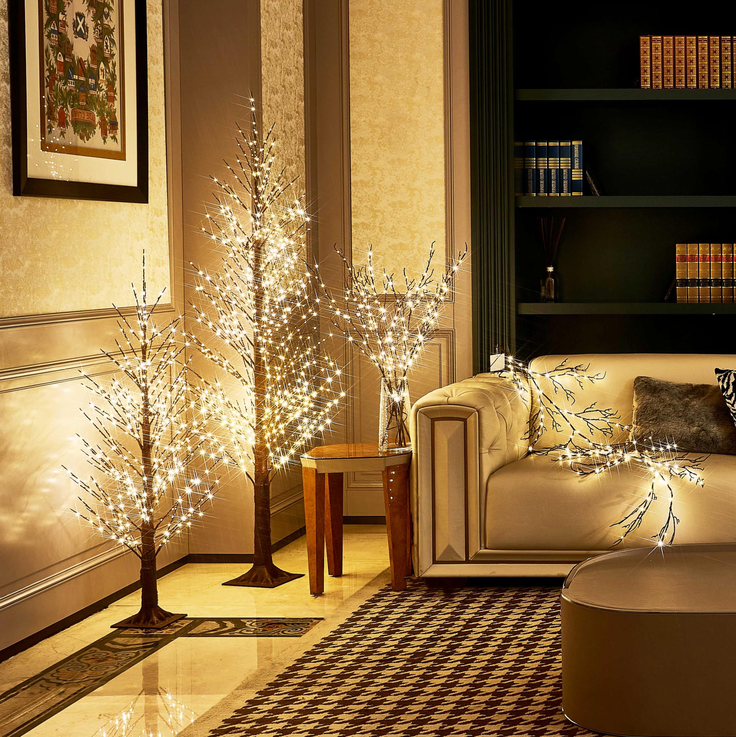 Hairui Lighted Brown Twig Branches - 32in 200 LED Fairy Lights, Indoor/Outdoor Decoration, Plastic Material