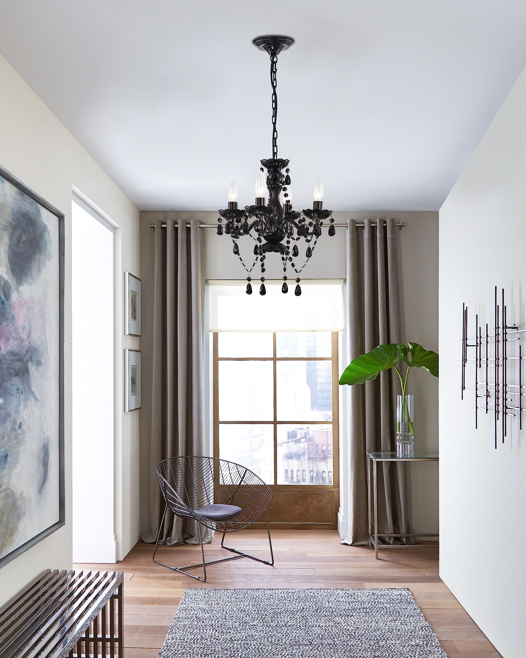 Lalula Black Mini Crystal Chandelier 4-Light Modern Pendant Light Fixture