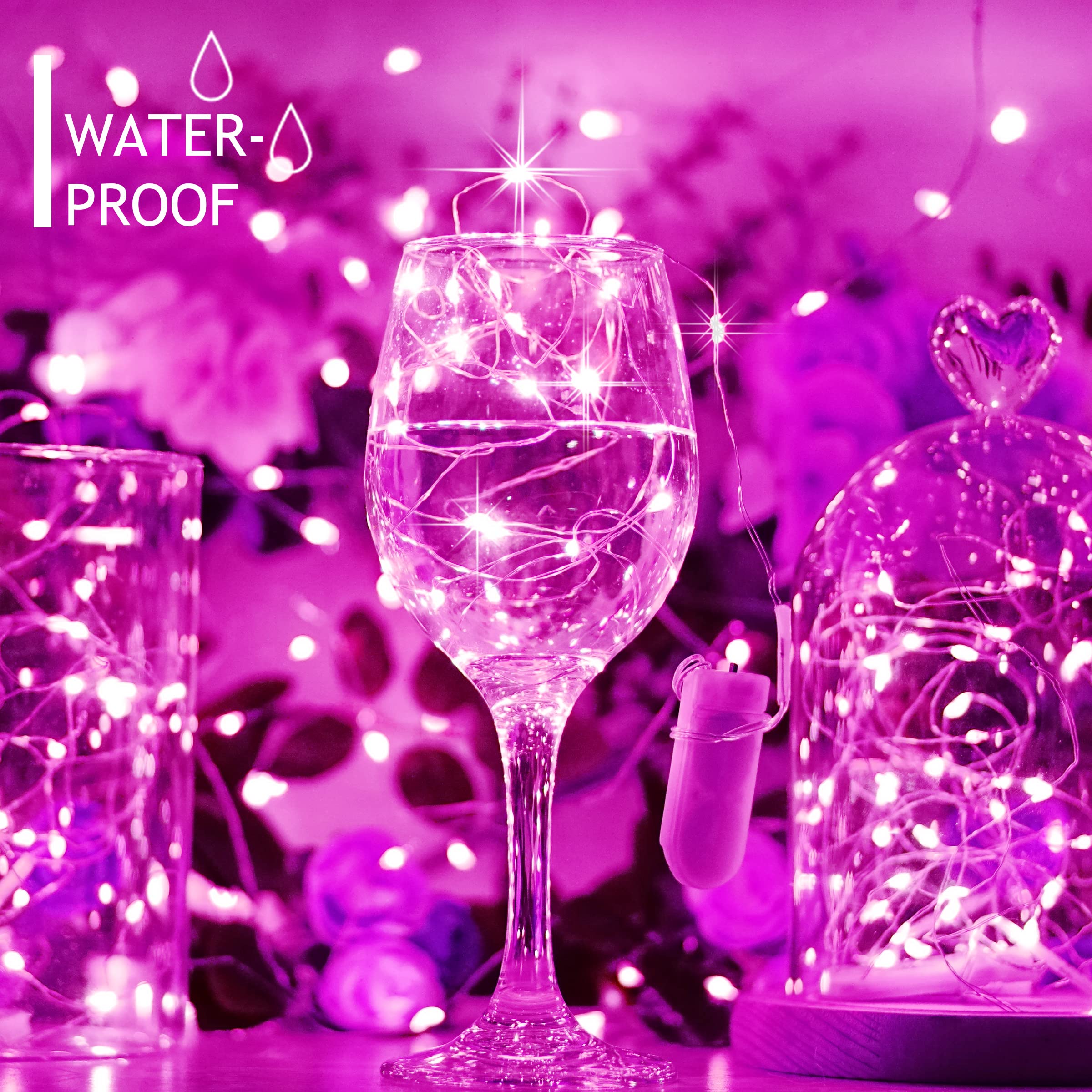 Sunkite 20 Led Fairy String Lights, Waterproof 6.6Ft Silver Copper Wire, Pink For Parties & Decor