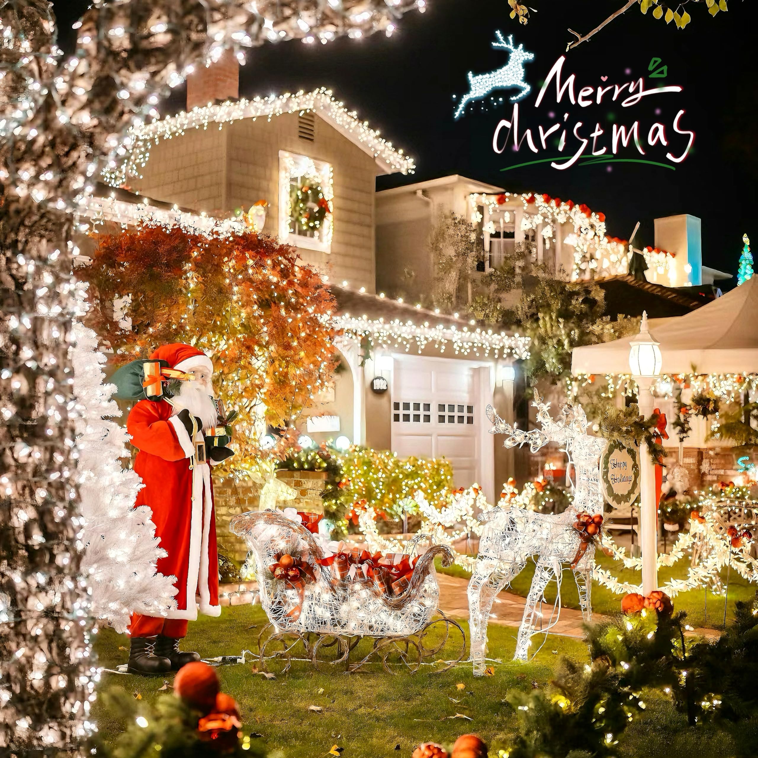 Yeguo 33Ft White Solar Christmas Lights, 100 Led Waterproof Fairy String Lights, 8 Modes