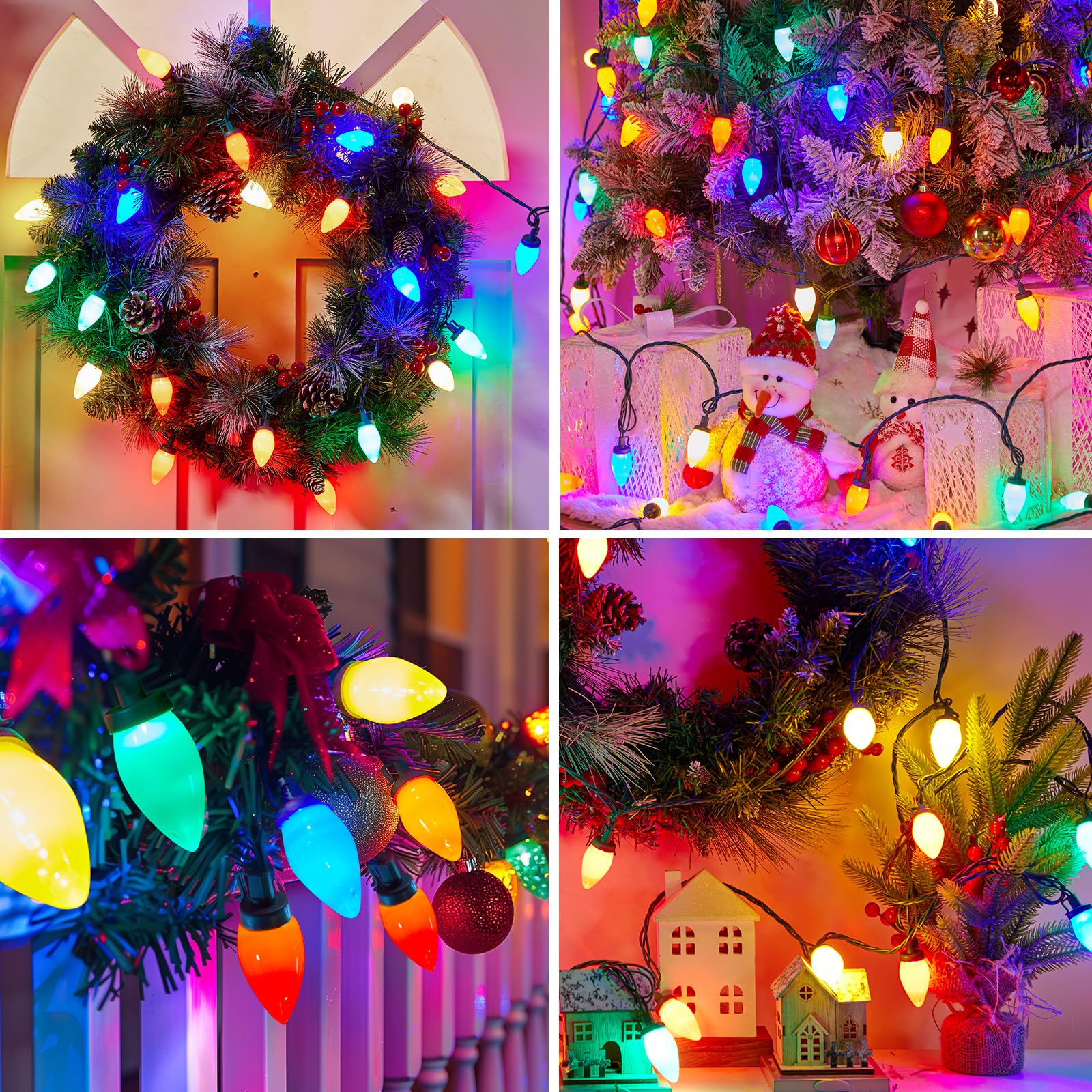 Brightown C9 LED Christmas String Lights, 66ft Multi-Color, 100 Opaque Bulbs, Outdoor Vintage Decor