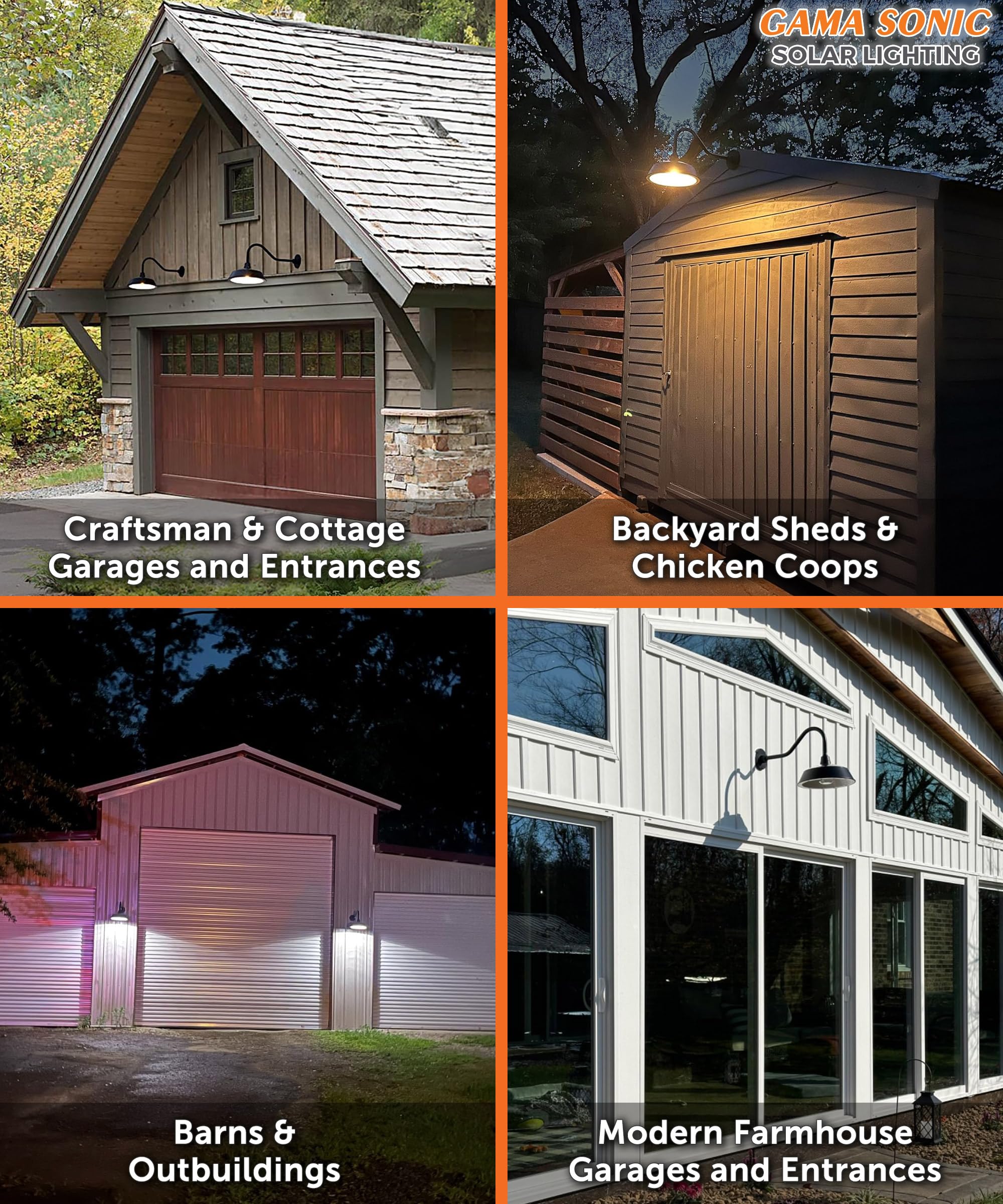 Gama Sonic Solar Barn Light For Outdoors With 14.5    Metal Dome Lamp, Bright 250-Lumen Led, Wall-Mount Gooseneck, Dusk-To-Dawn,