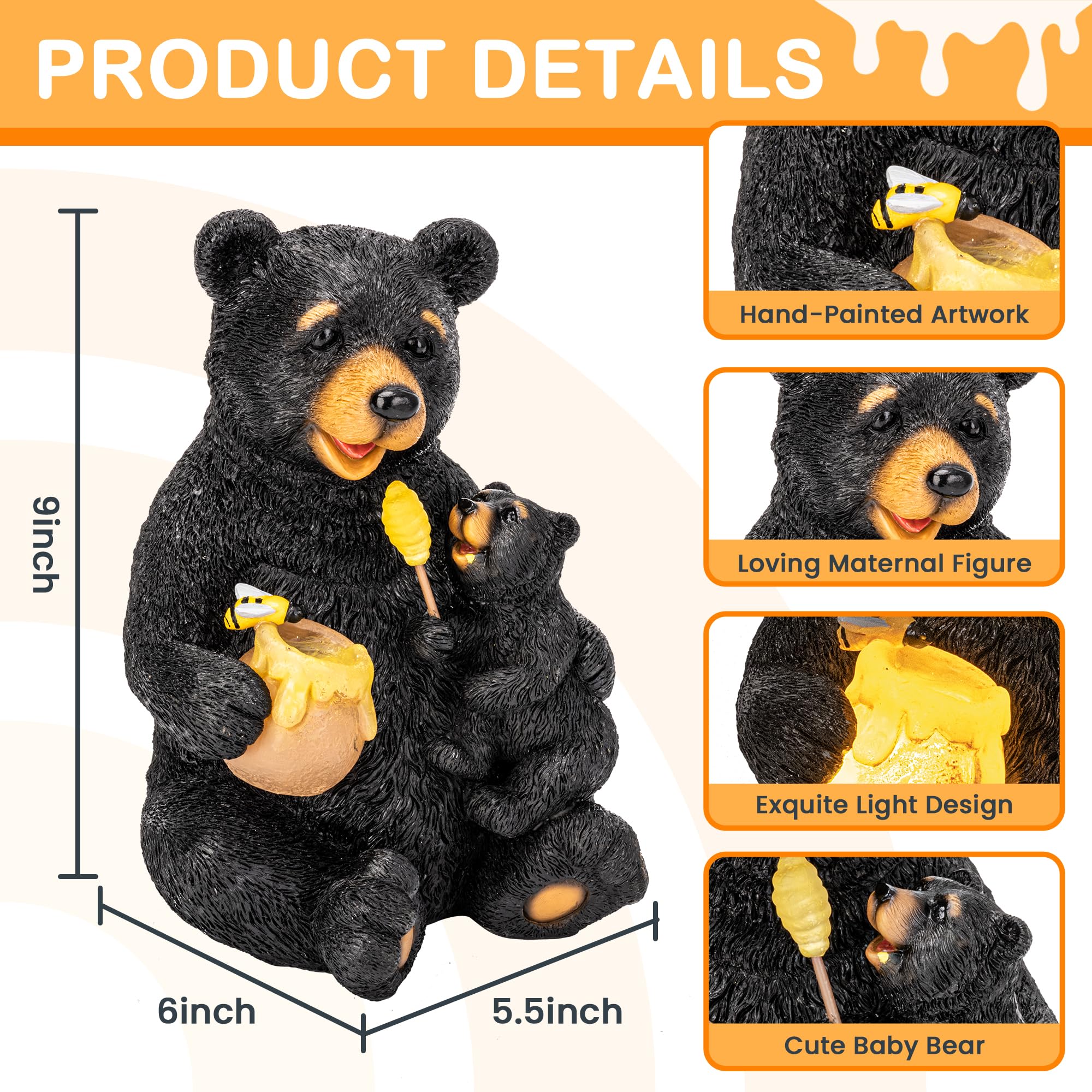 GIGALUMI Solar Garden Statues Loving Bear Figurine Lights, Outdoor Yard Decor, Model 8891, Unique Gifts for Mom and Women
