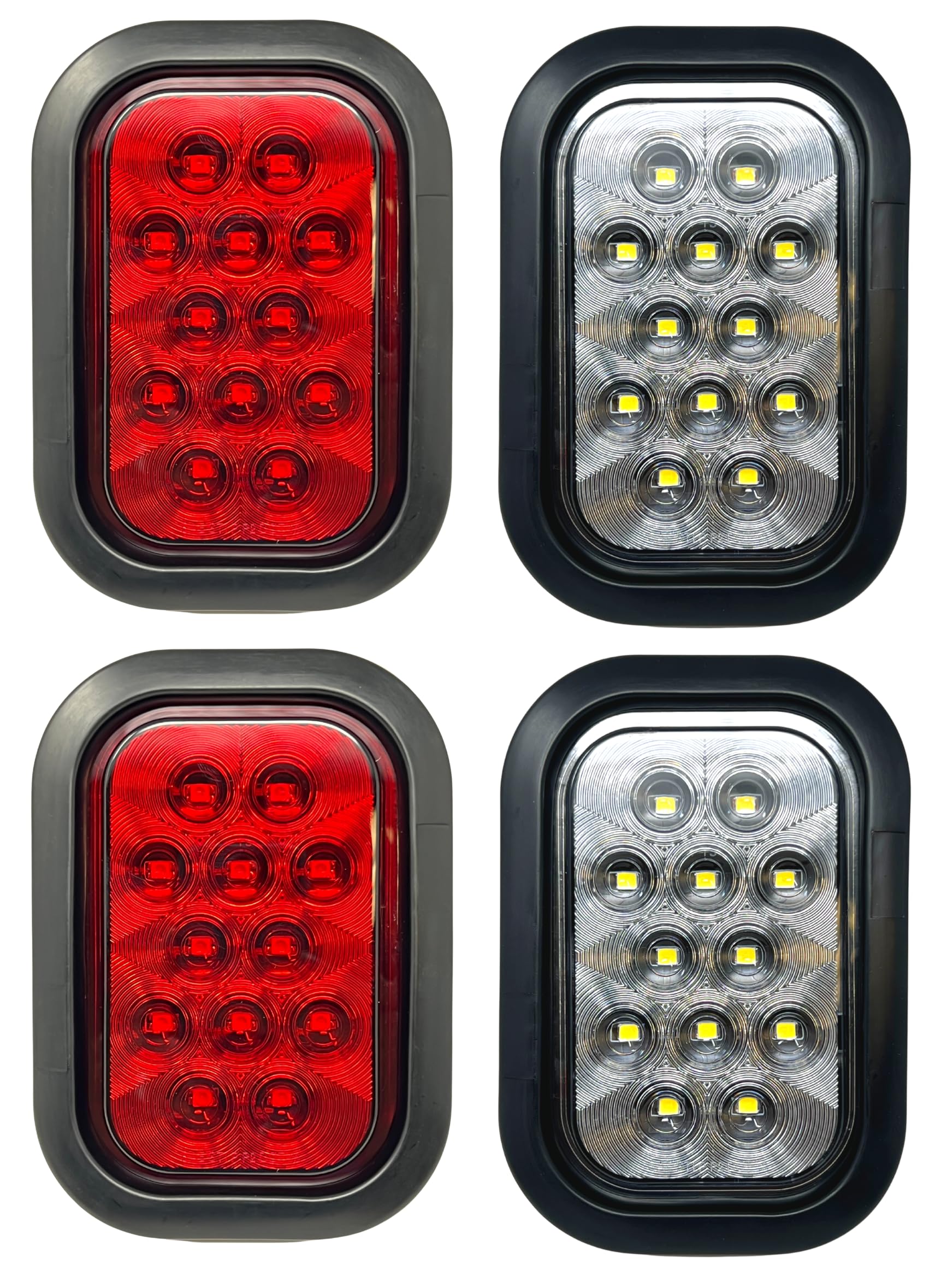 All Star Truck Parts 5x3 2x Red 2x White Rectangle Light12 LED Stop/Turn/Tail Backup/Reverse Tow Truck Semi Trailer CM Flatbed R