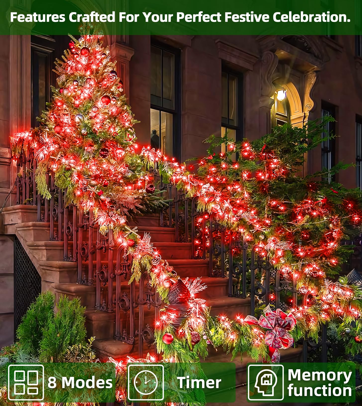 750 Led Outdoor Christmas Lights Decorations, 246Ft Green Wire Led Christmas String Lights With Timer Memory, Twinkle Lighs For