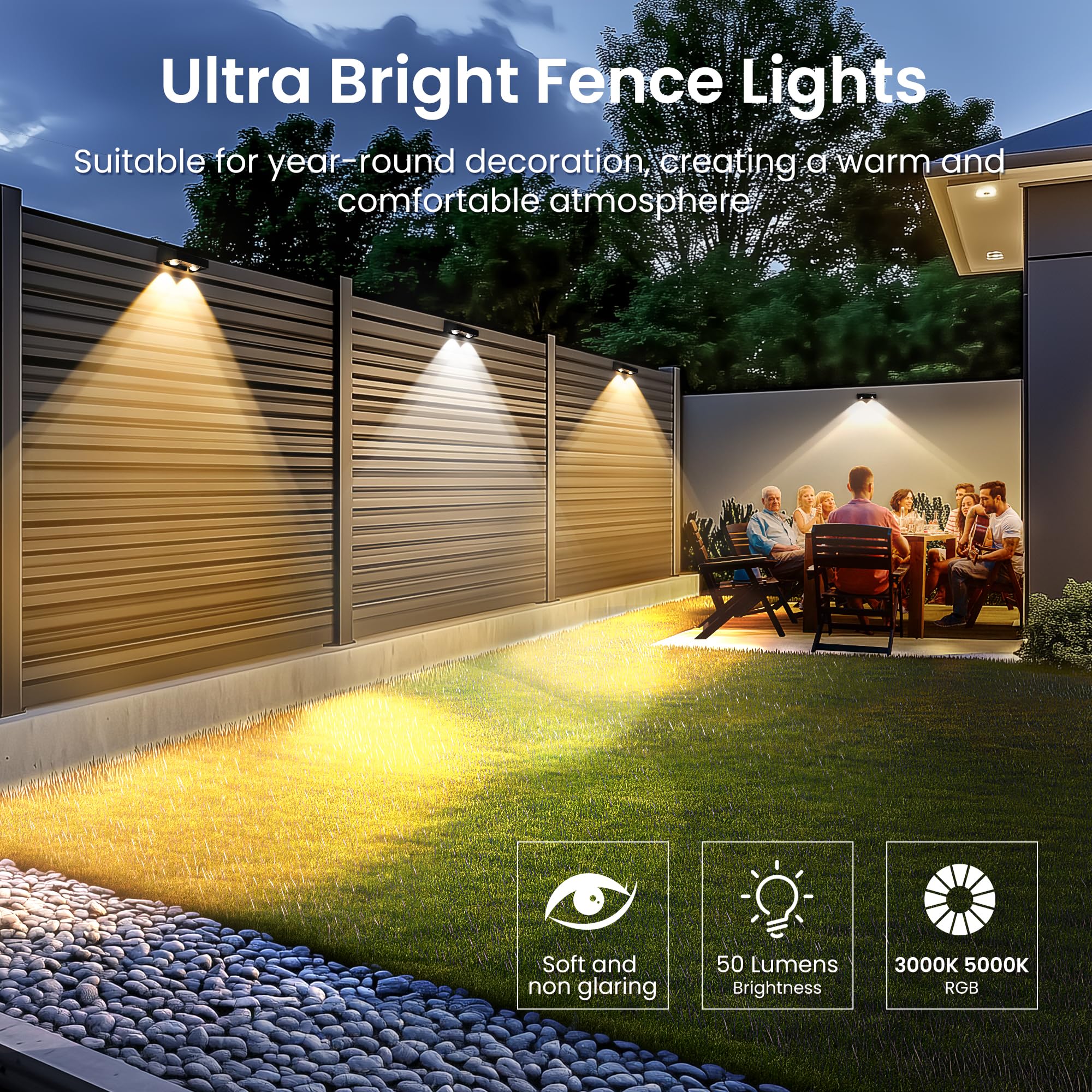 SOLPEX Solar Fence Lights, 9 Colors & Color Changing, Waterproof IP65, LED Deck Lighting, 16 Pack, Black, Model 9913