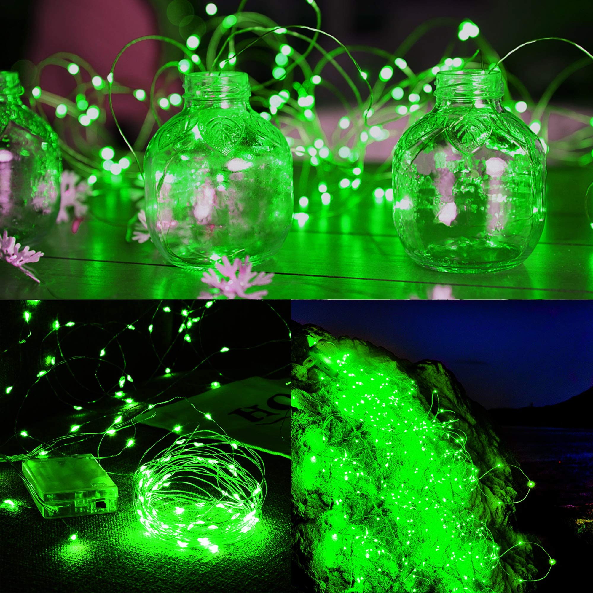 Twinkle Star 33FT 100 LED Silver Wire String Lights, St Patricks Day Fairy Lights Battery Operated LED String Lights for Christm