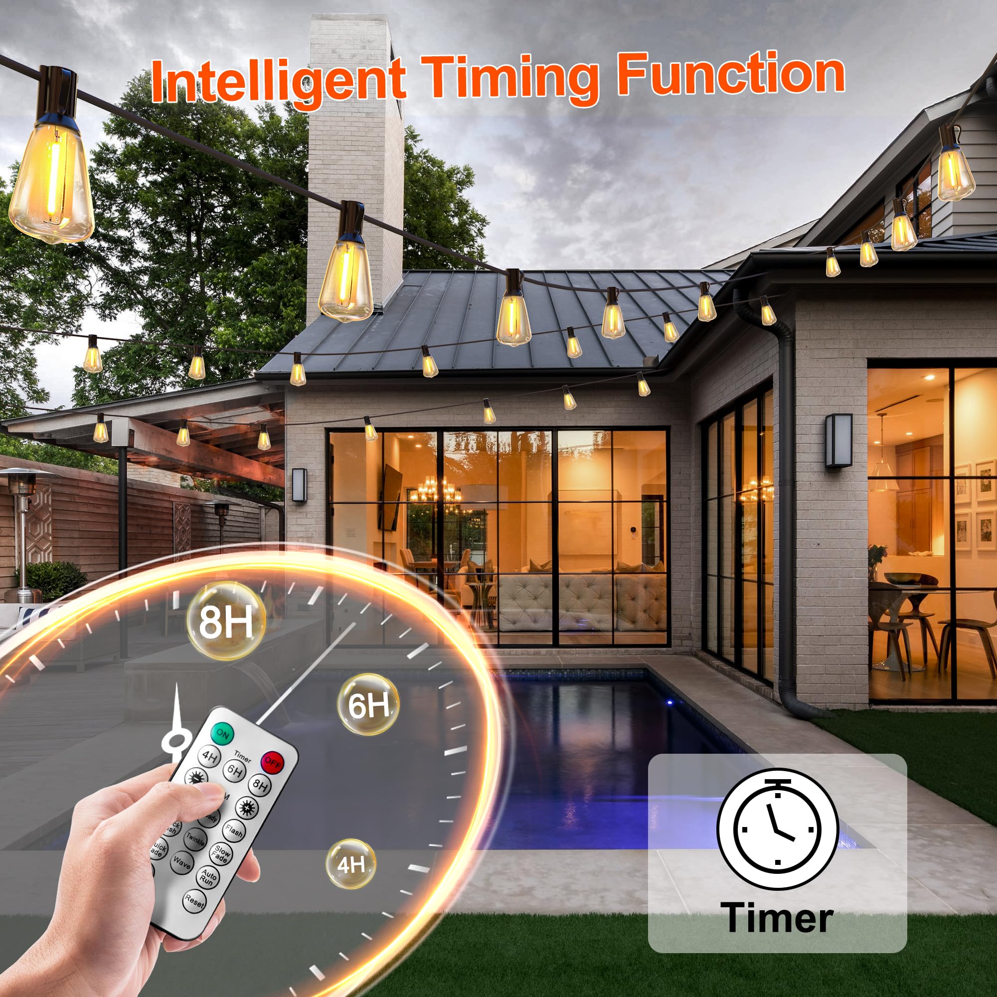 BLIATLUS 120FT Solar String Lights Outdoor Waterproof with Remote Control Solar Patio Lights 30+2 shatterproof LED ST38 Bulbs fo