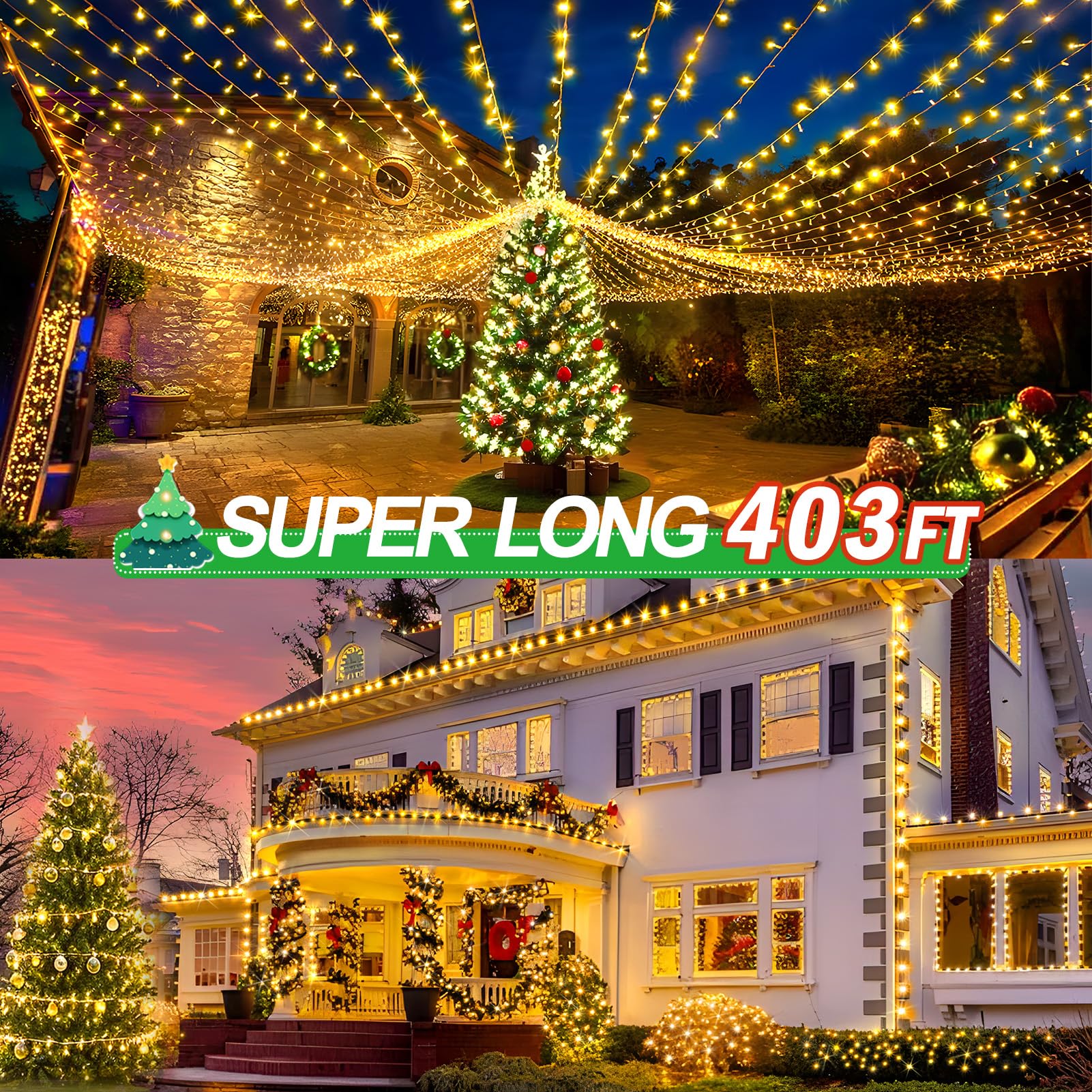 KNONEW 1000 LED String Lights, 403ft Waterproof Fairy Lights, 8 Modes & Timer, Warm White, Model 68KN-168LIG-NIU