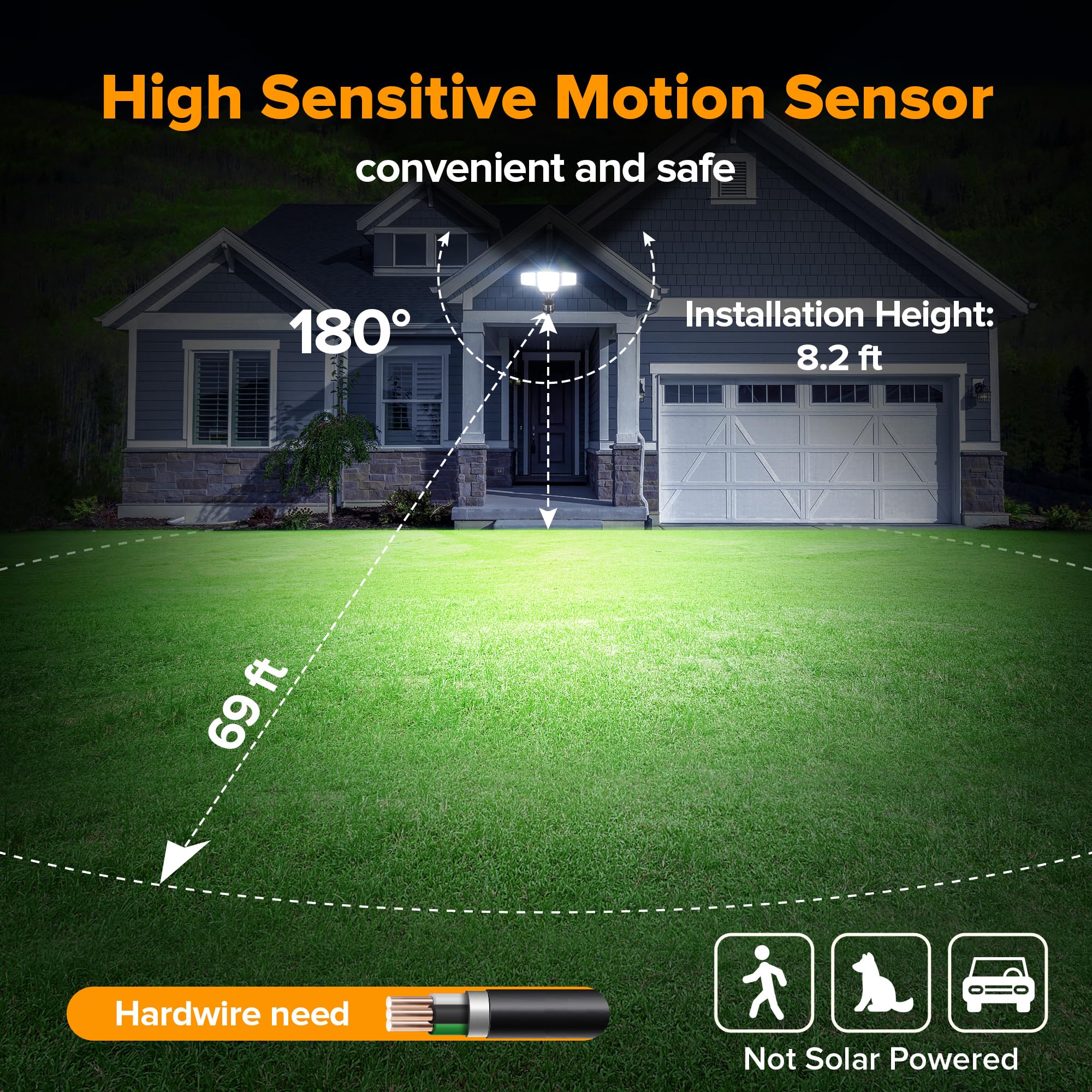 LUTEC 80W LED Security Light with Motion Sensor, 9000LM, 4 Head, IP65 Waterproof, 5000K Daylight, Brown, Model 7632816012