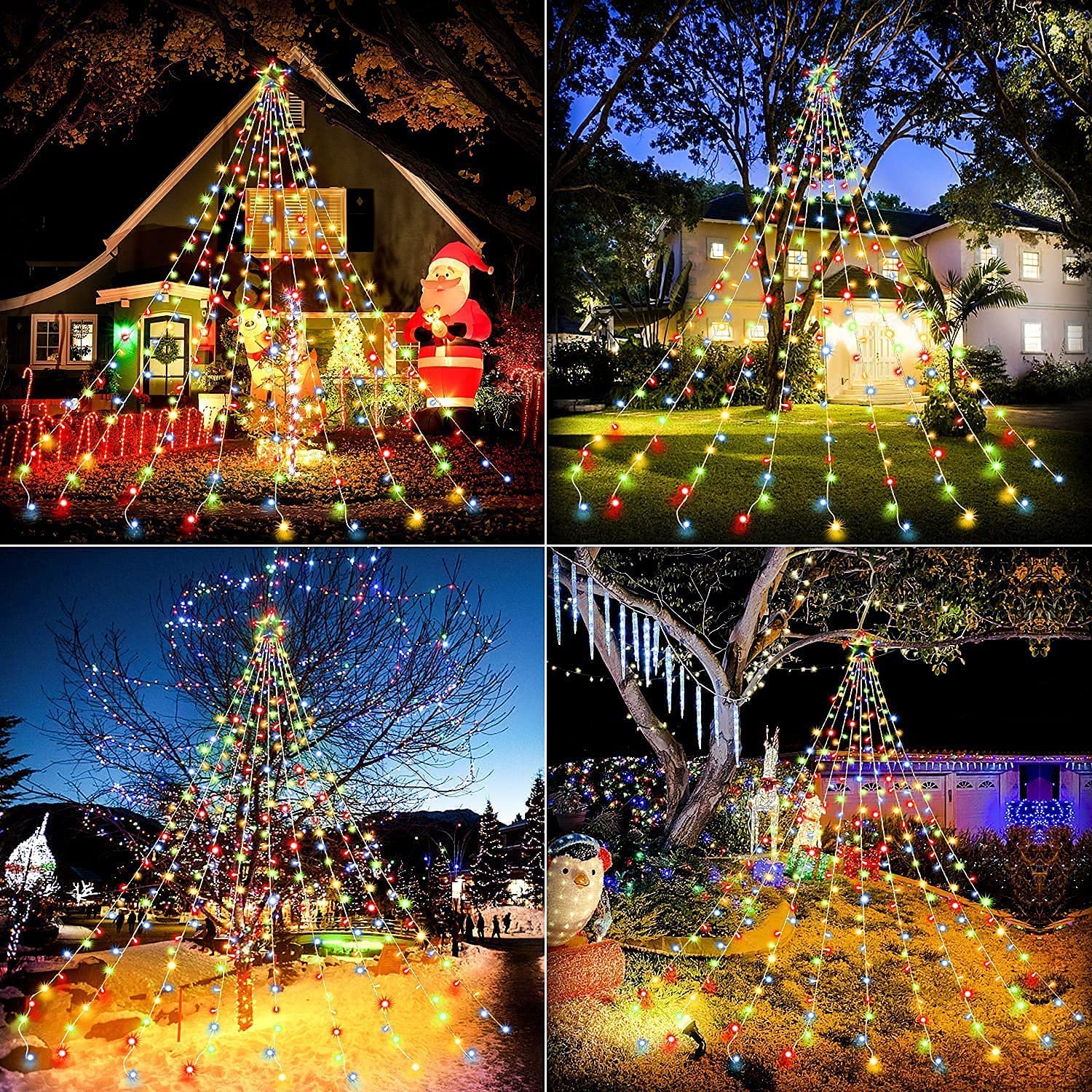 FUNIAO Christmas Decoration Lights, 320 LED Waterproof String Lights, Multicolor, Iron Star Topper, Model YLS1000WD01